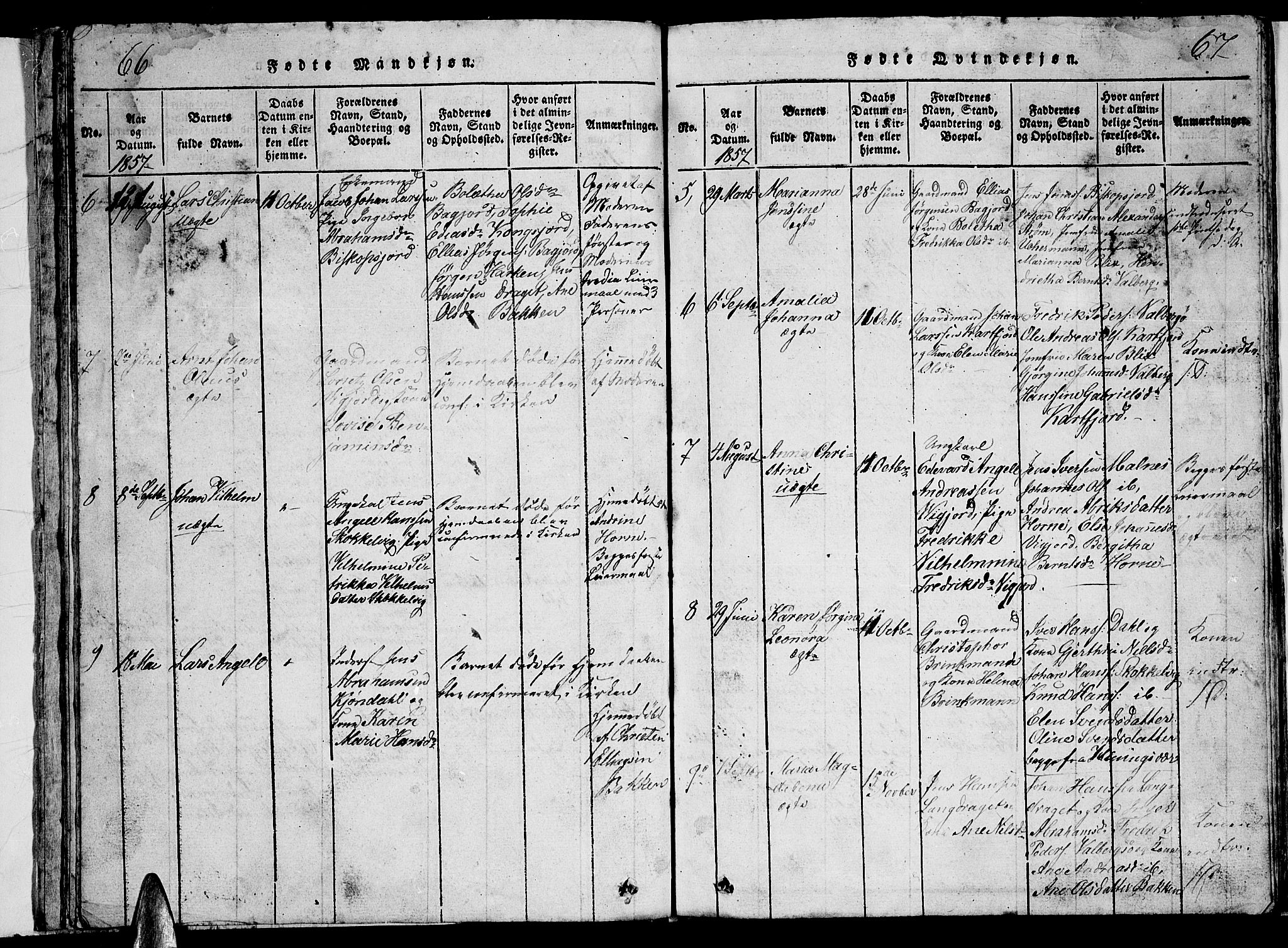 Ministerialprotokoller, klokkerbøker og fødselsregistre - Nordland, AV/SAT-A-1459/884/L1195: Klokkerbok nr. 884C01, 1837-1867, s. 66-67