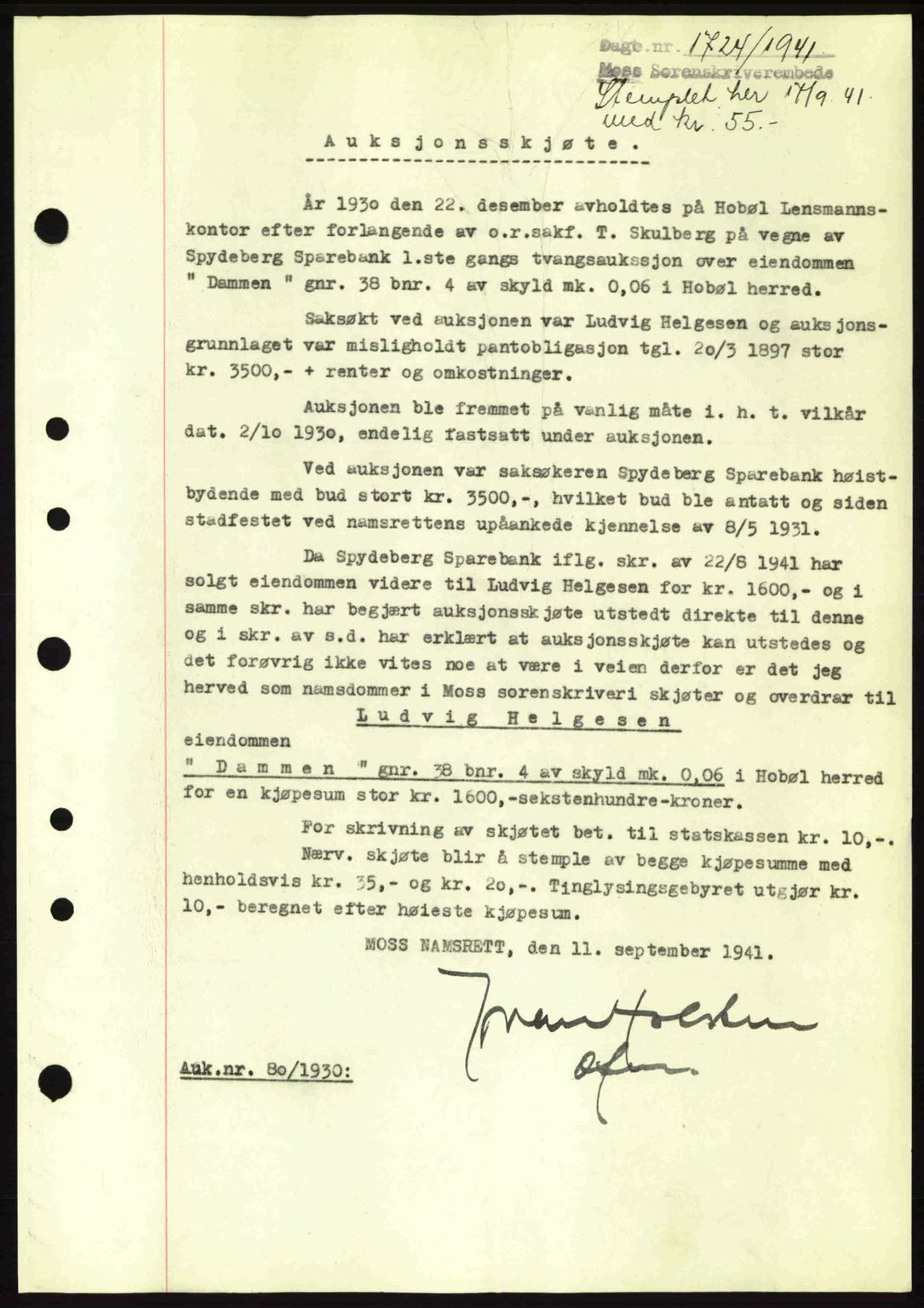 Moss sorenskriveri, SAO/A-10168: Pantebok nr. A8, 1940-1941, Dagboknr: 1724/1941