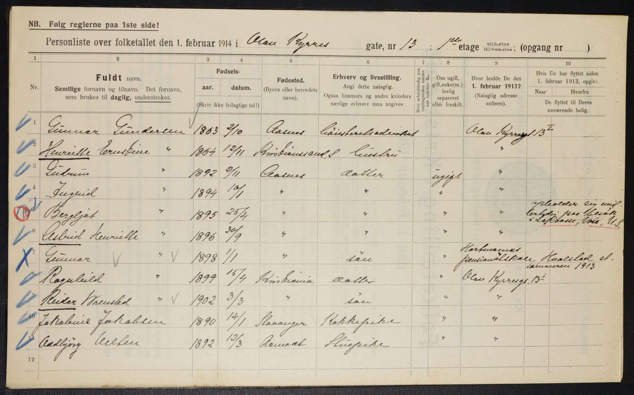 OBA, Kommunal folketelling 1.2.1914 for Kristiania, 1914, s. 75443