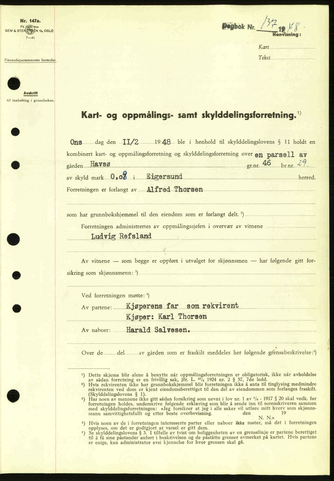 Dalane sorenskriveri, SAST/A-100309/02/G/Gb/L0051: Pantebok nr. A11, 1947-1948, Dagboknr: 137/1948