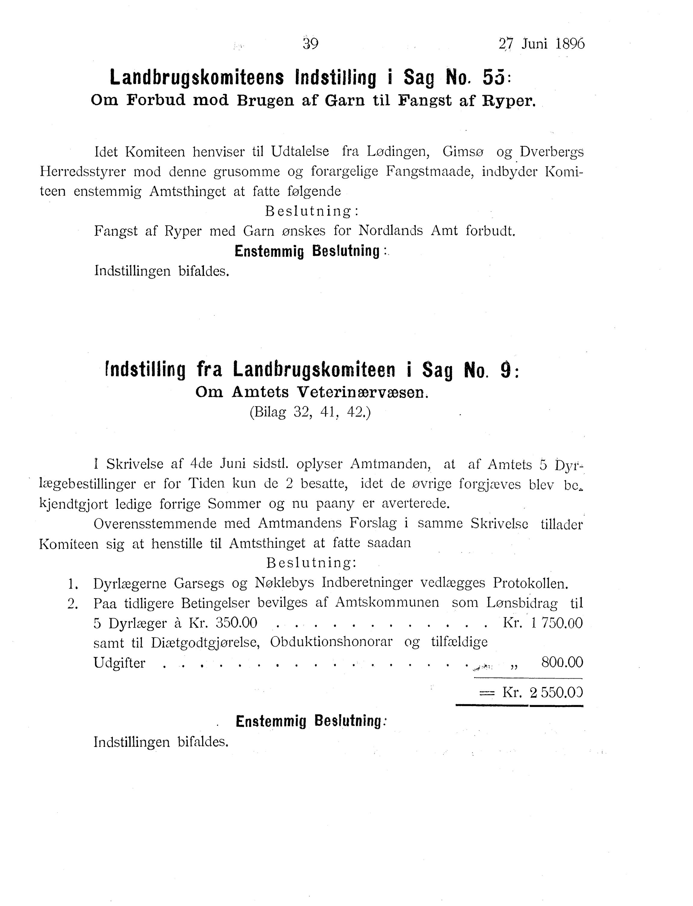 Nordland Fylkeskommune. Fylkestinget, AIN/NFK-17/176/A/Ac/L0019: Fylkestingsforhandlinger 1896, 1896