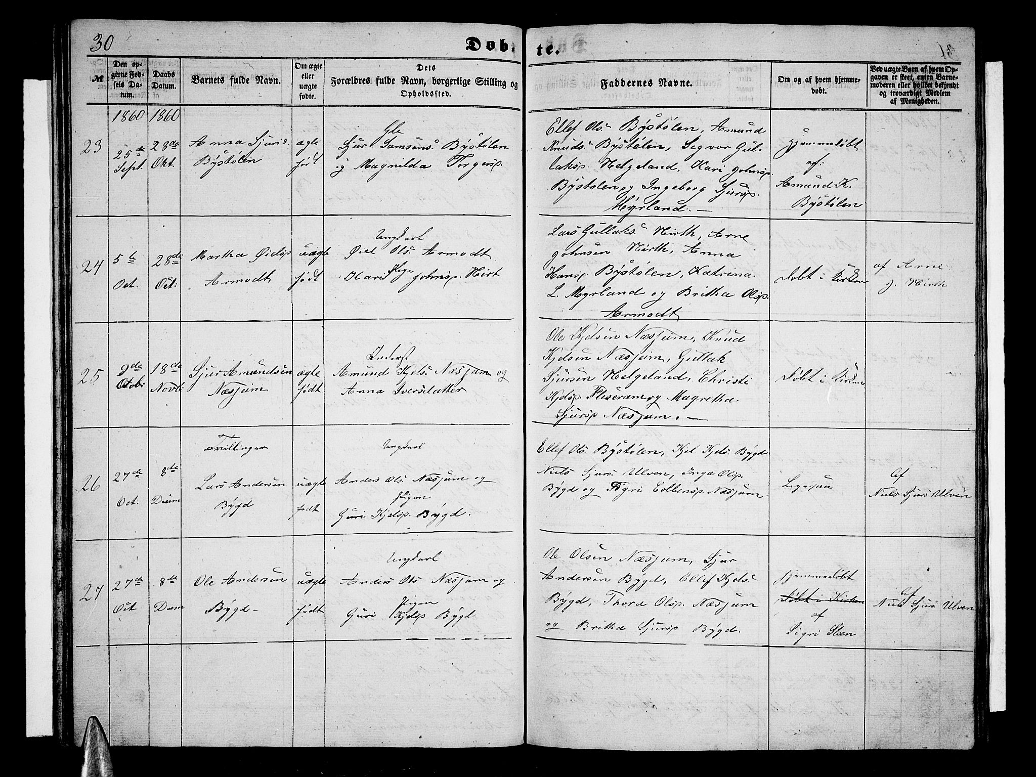 Vossestrand Sokneprestembete, AV/SAB-A-79101/H/Hab: Klokkerbok nr. B 1, 1855-1867, s. 30