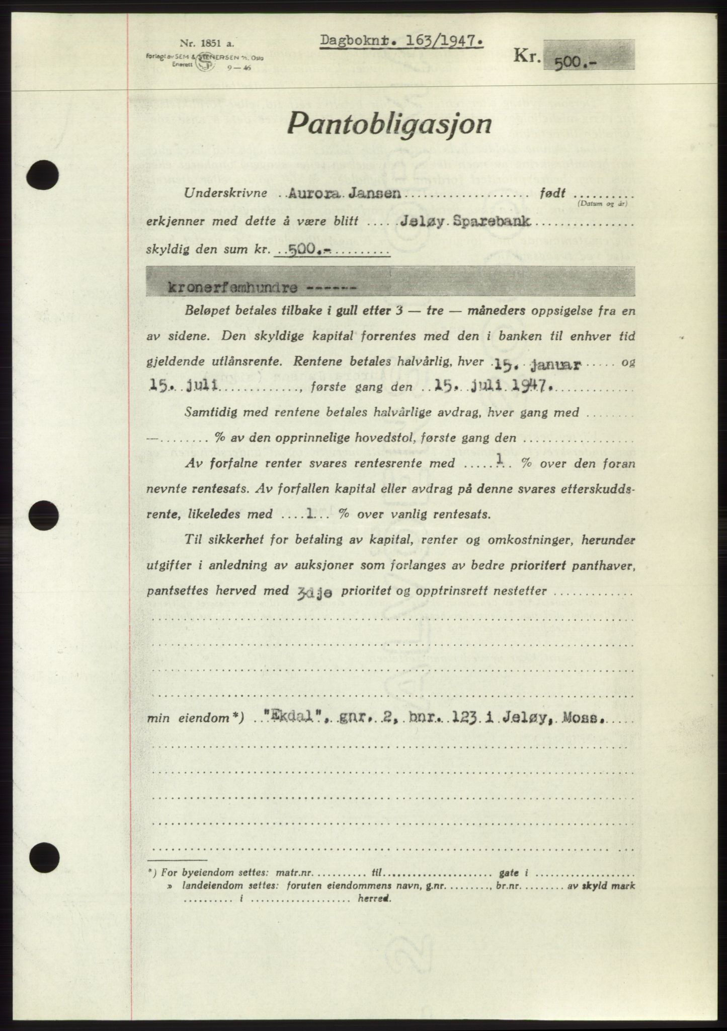 Moss sorenskriveri, SAO/A-10168: Pantebok nr. B16, 1946-1947, Dagboknr: 163/1947