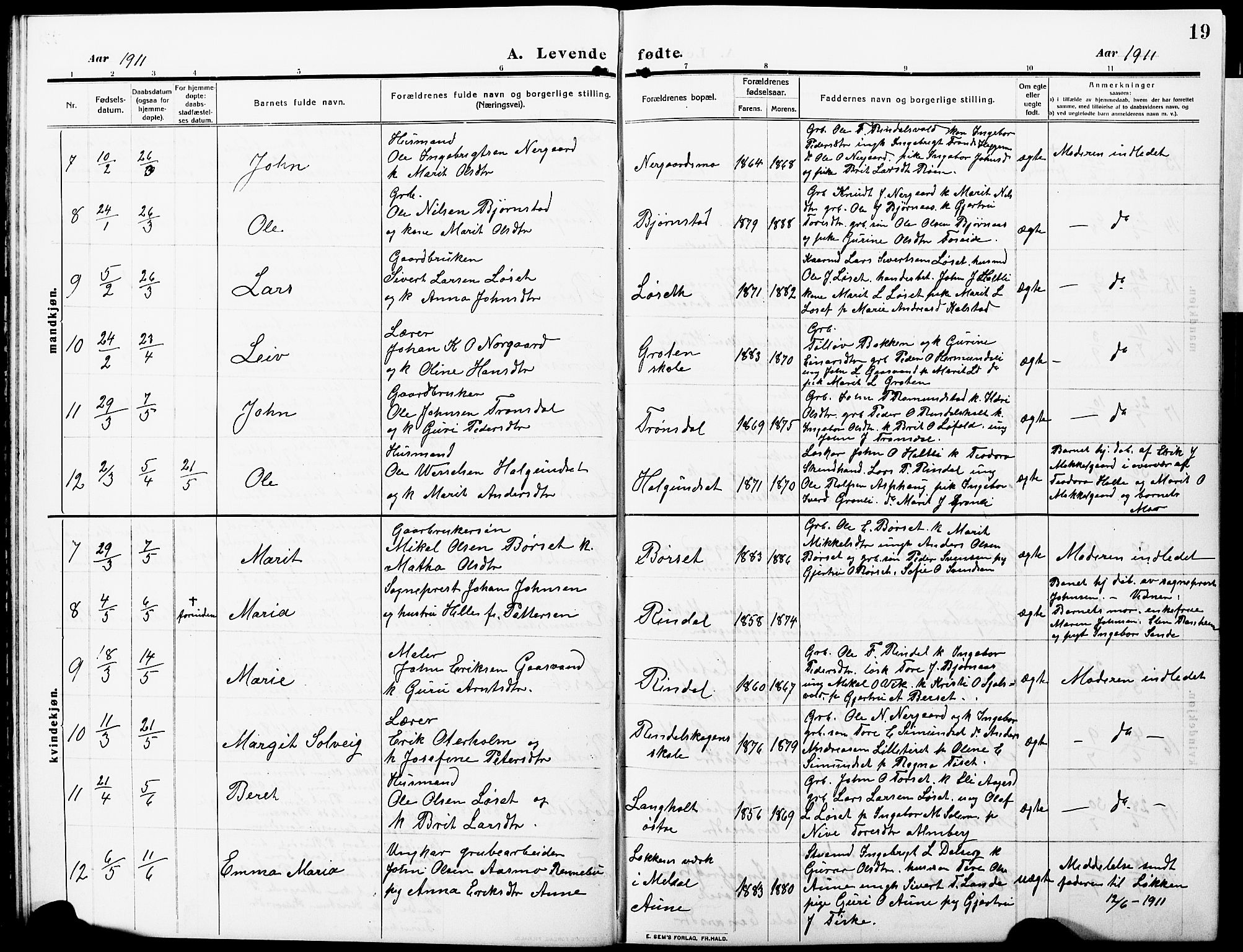 Ministerialprotokoller, klokkerbøker og fødselsregistre - Møre og Romsdal, AV/SAT-A-1454/598/L1079: Klokkerbok nr. 598C04, 1909-1927, s. 19