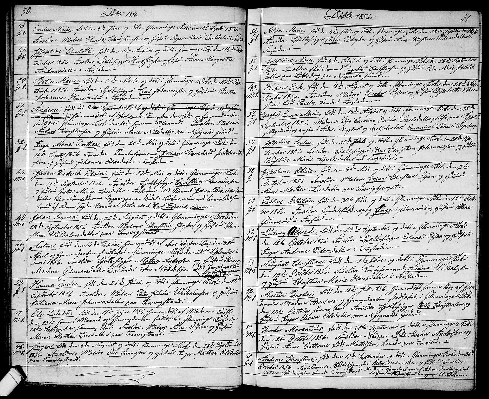 Glemmen prestekontor Kirkebøker, AV/SAO-A-10908/G/Ga/L0003: Klokkerbok nr. 3, 1852-1866, s. 50-51