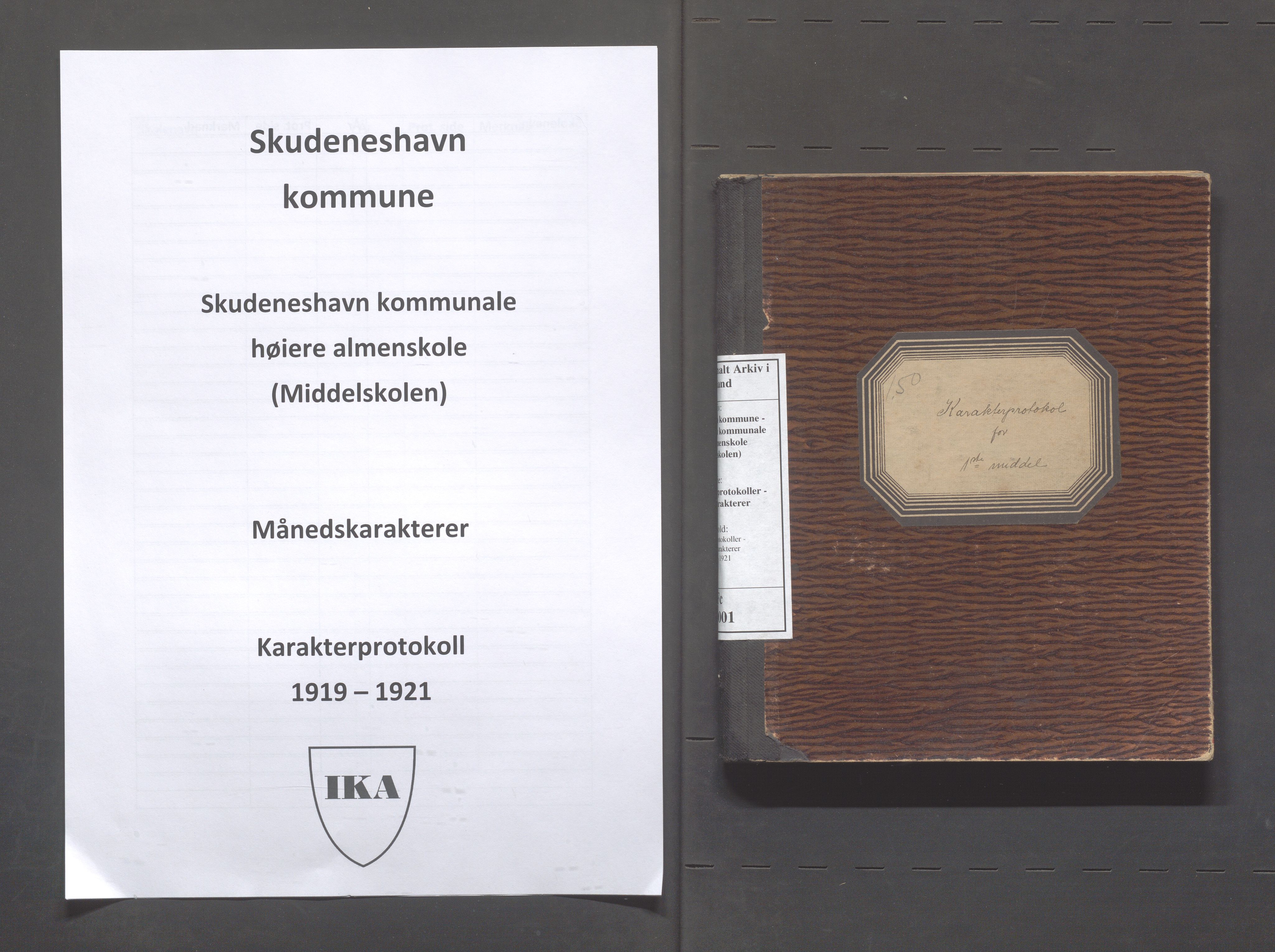 Skudeneshavn kommune - Skudeneshavn kommunale høiere almenskole (Middelskolen), IKAR/A-375/Fc/L0001: Karakterprotokoller - månedskarakterer, 1919-1921, s. 1