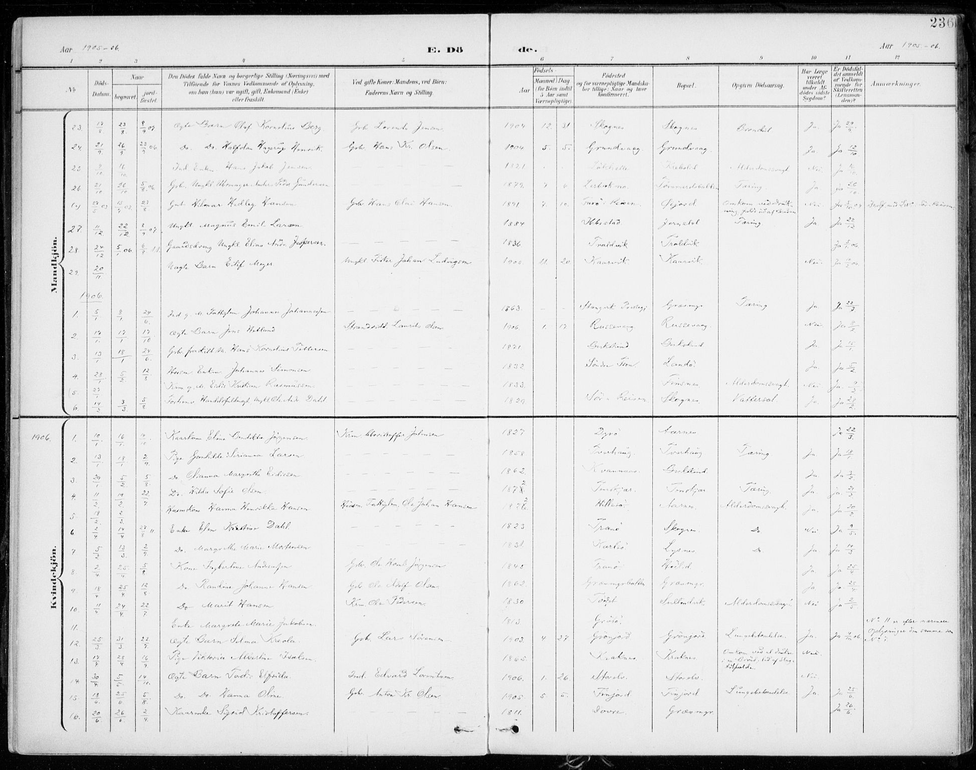 Lenvik sokneprestembete, AV/SATØ-S-1310/H/Ha/Haa/L0014kirke: Ministerialbok nr. 14, 1899-1909, s. 236