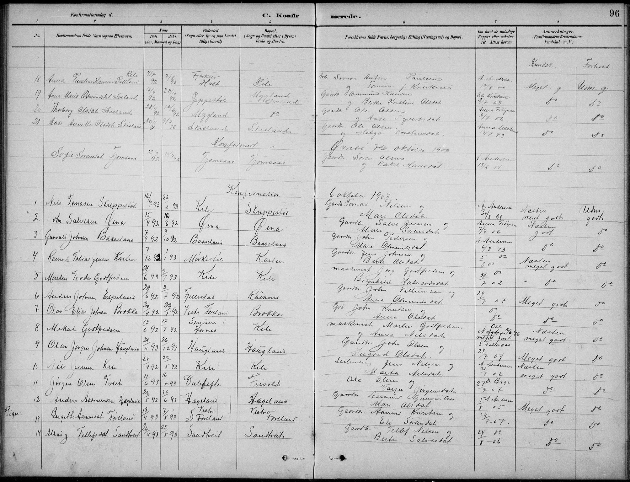 Vennesla sokneprestkontor, AV/SAK-1111-0045/Fb/Fba/L0003: Klokkerbok nr. B 3, 1890-1919, s. 96