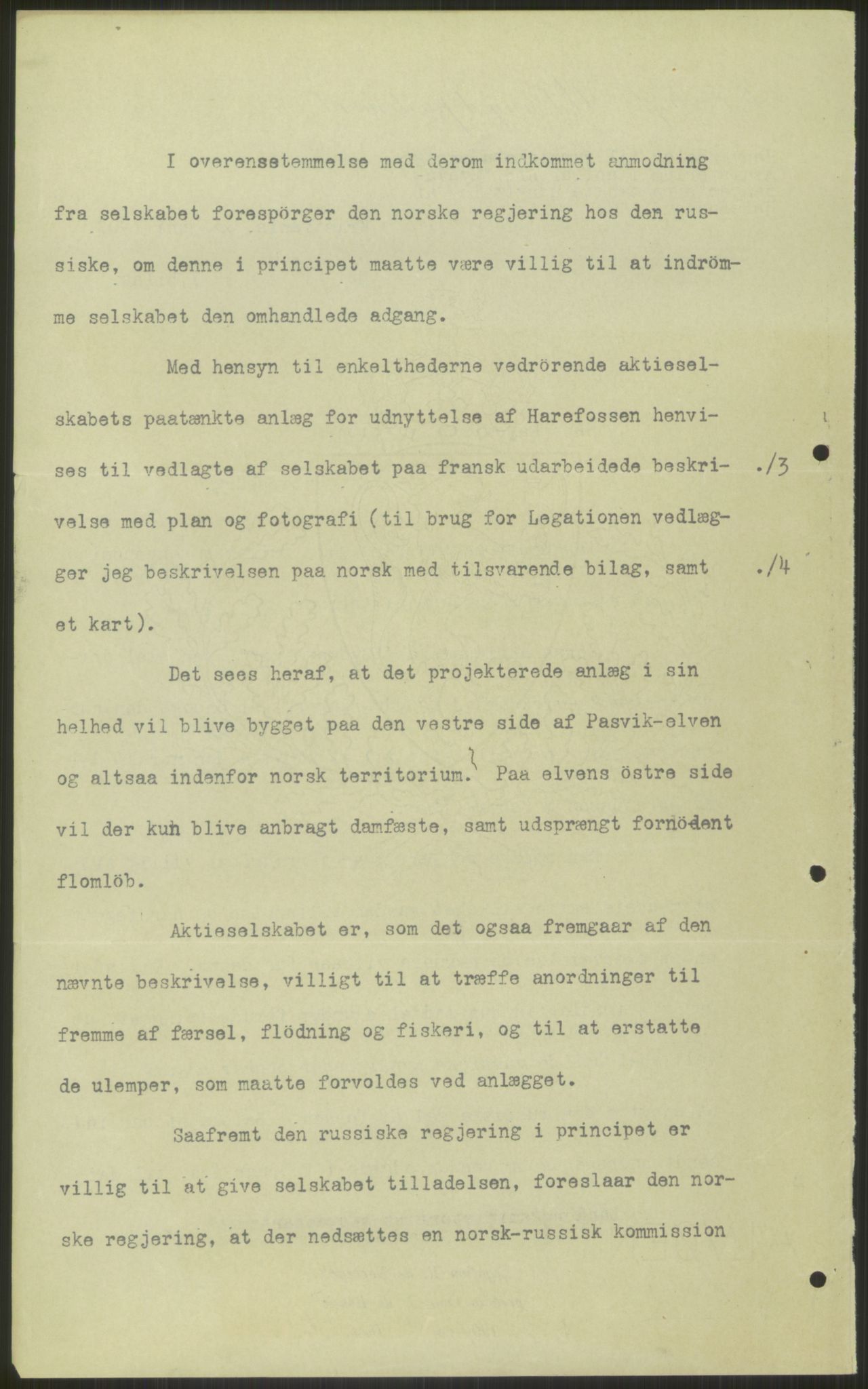 Utenriksstasjonene, Legasjonen i St. Petersburg, Russland, AV/RA-S-3761/D/Da/L0013/0002: -- / Fol F Harefossaken. A/S Sydvarangers tiltenkte utnyttelse av Harefossen. (fotografi, kart) Bind I-II, 1907-1918, s. 5