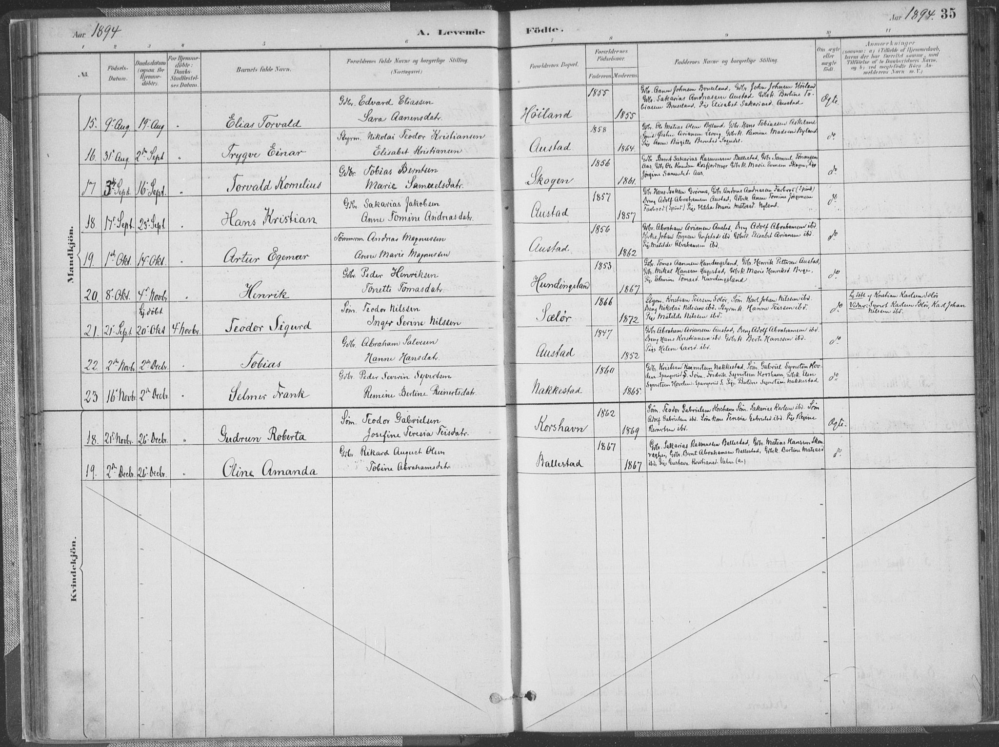 Lyngdal sokneprestkontor, SAK/1111-0029/F/Fa/Faa/L0004: Ministerialbok nr. A 4, 1883-1904, s. 35