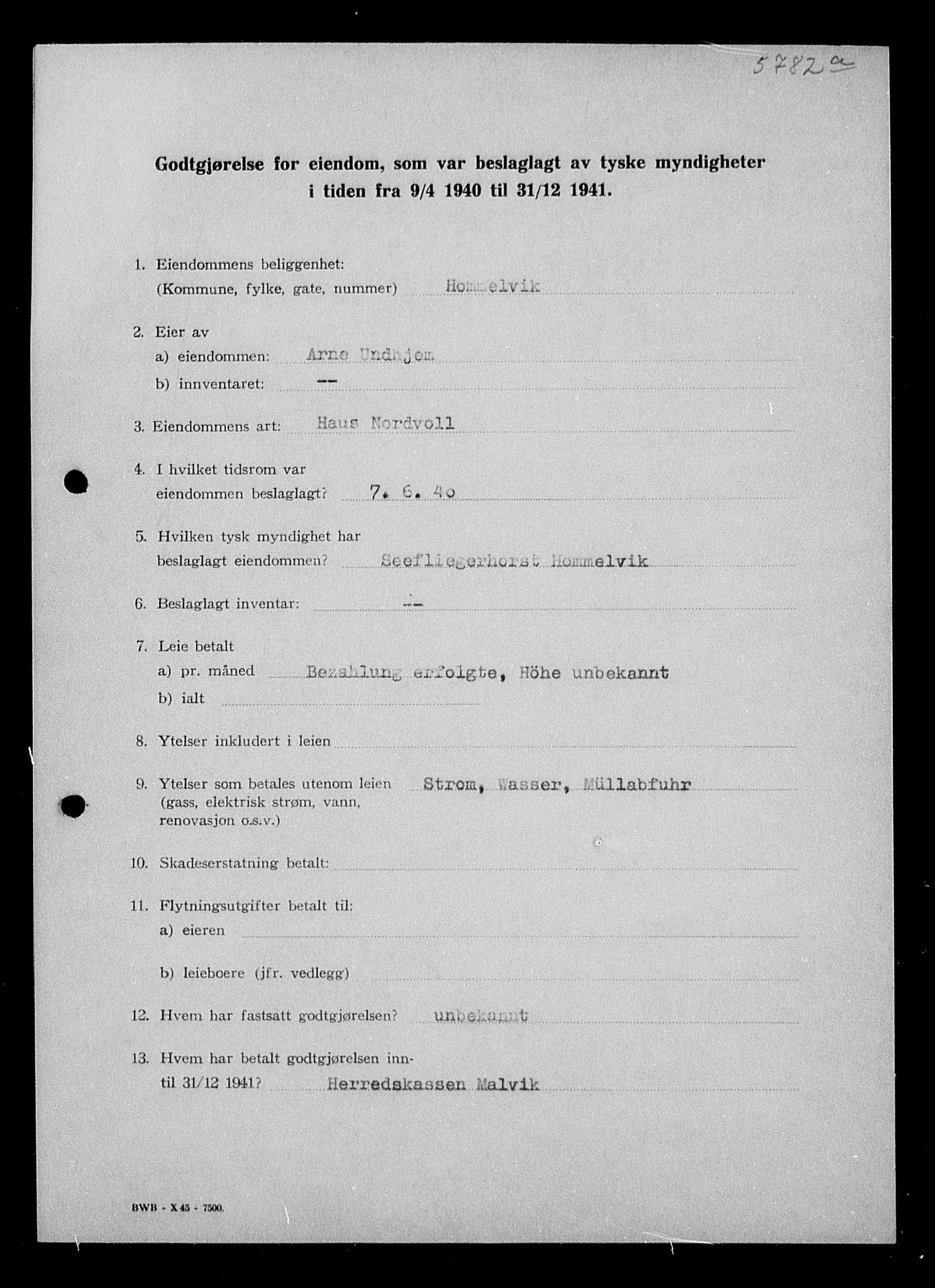 Justisdepartementet, Tilbakeføringskontoret for inndratte formuer, AV/RA-S-1564/I/L1018: Godtgjørelse for beslaglagt eiendom, 1940-1941, s. 356