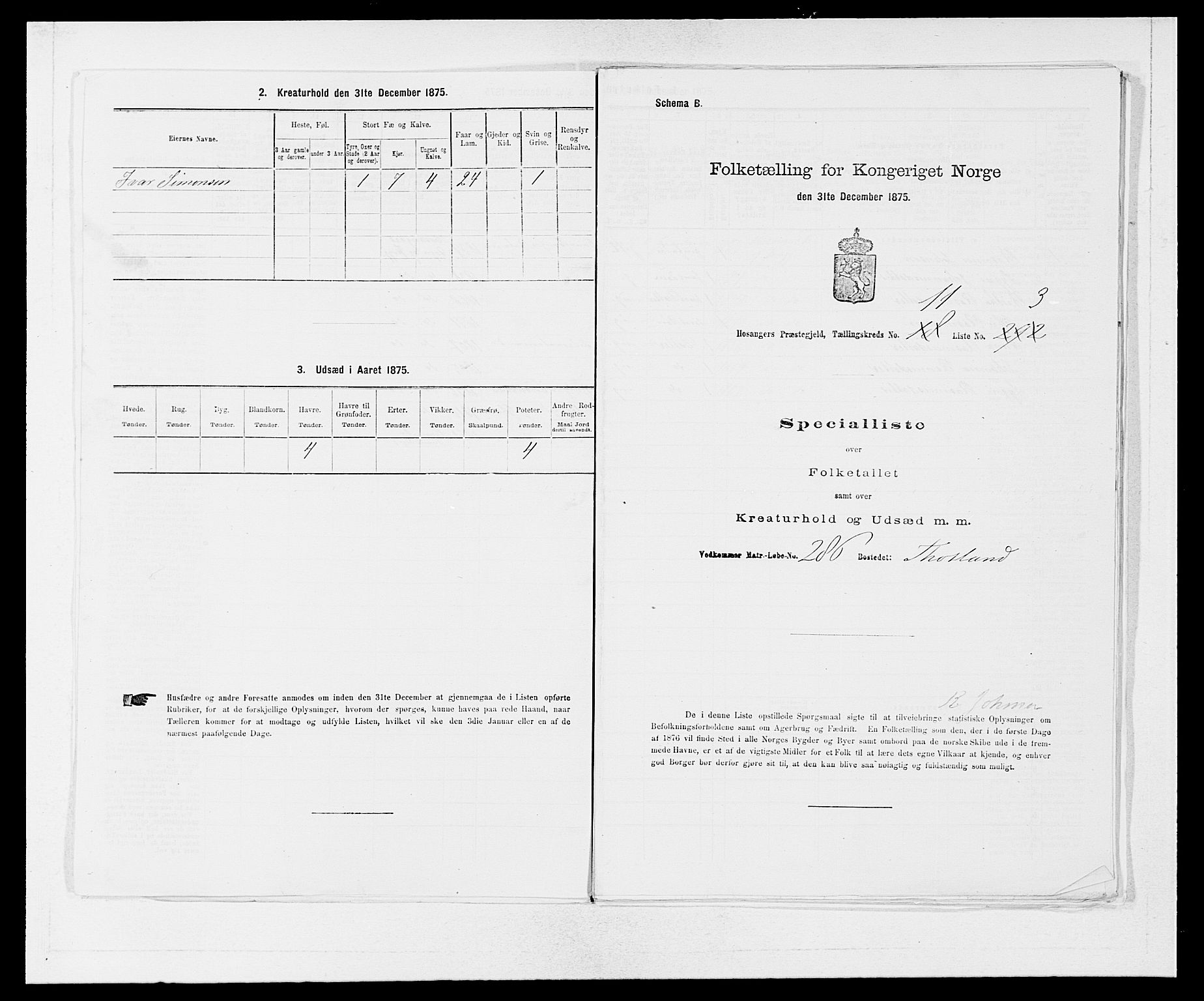 SAB, Folketelling 1875 for 1253P Hosanger prestegjeld, 1875, s. 779