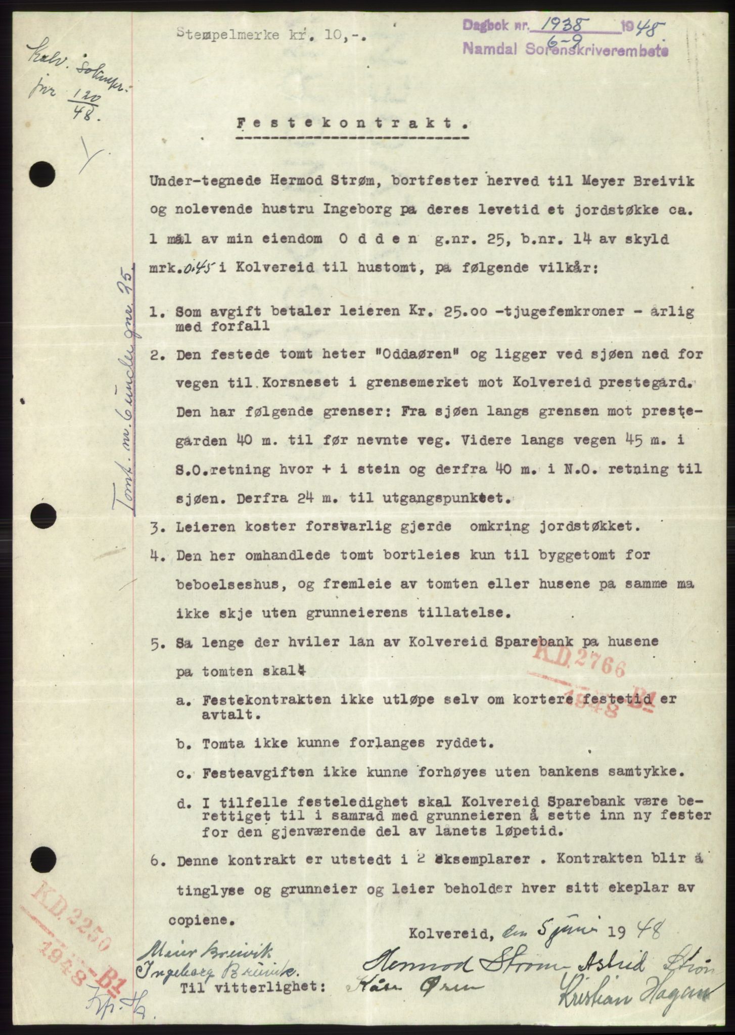 Namdal sorenskriveri, SAT/A-4133/1/2/2C: Pantebok nr. -, 1948-1948, Dagboknr: 1938/1948