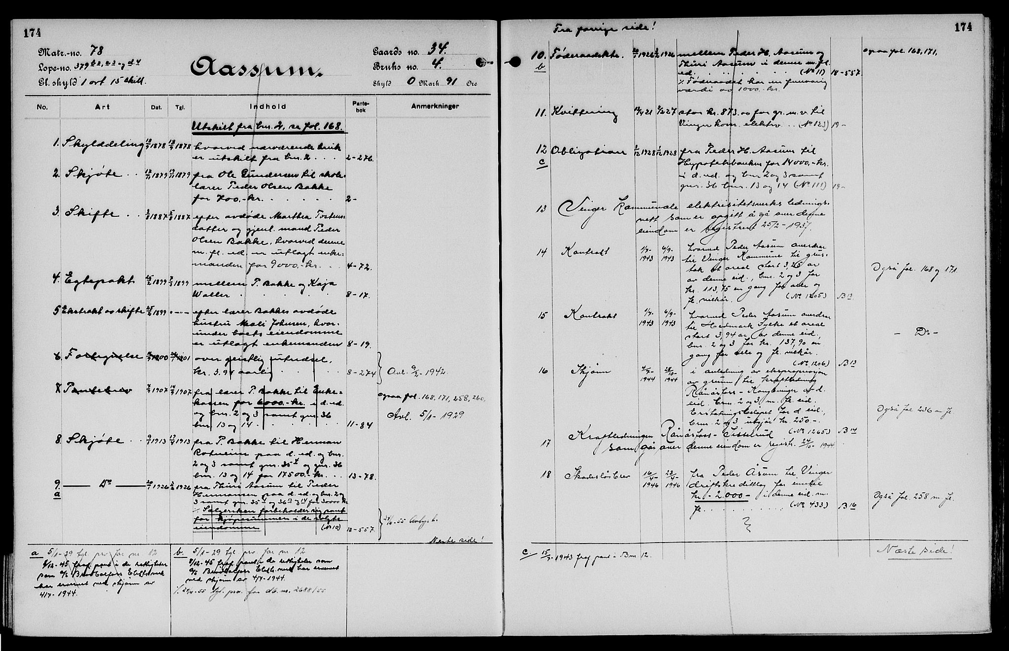 Vinger og Odal sorenskriveri, SAH/TING-022/H/Ha/Hac/Hacc/L0006: Panteregister nr. 3.6, 1923, s. 174