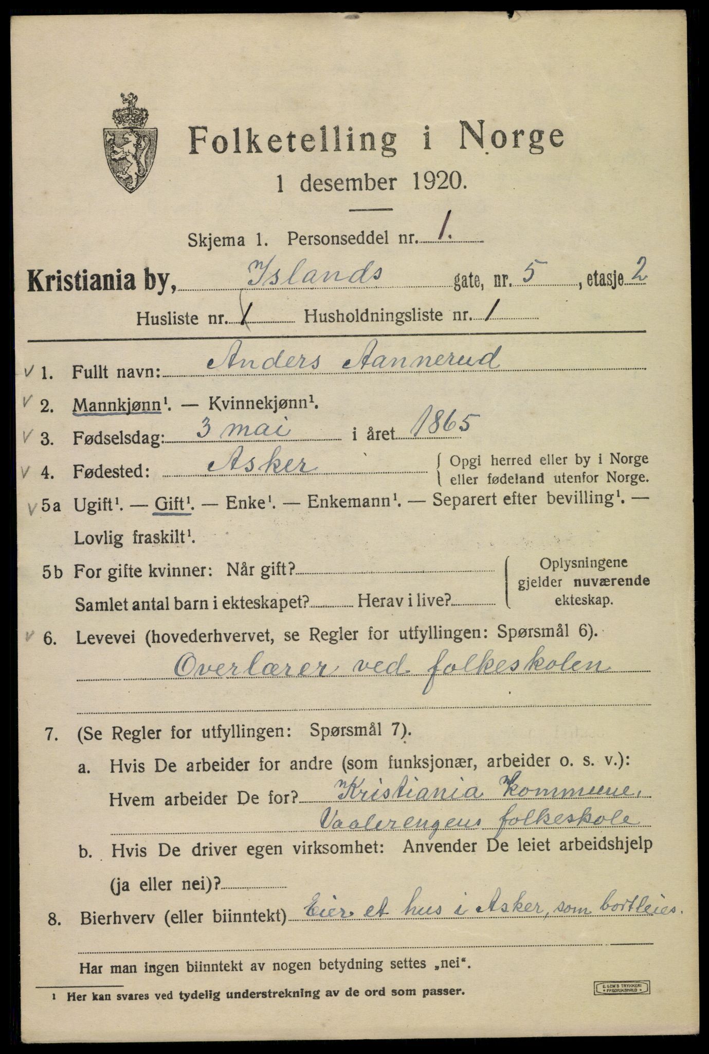 SAO, Folketelling 1920 for 0301 Kristiania kjøpstad, 1920, s. 311851