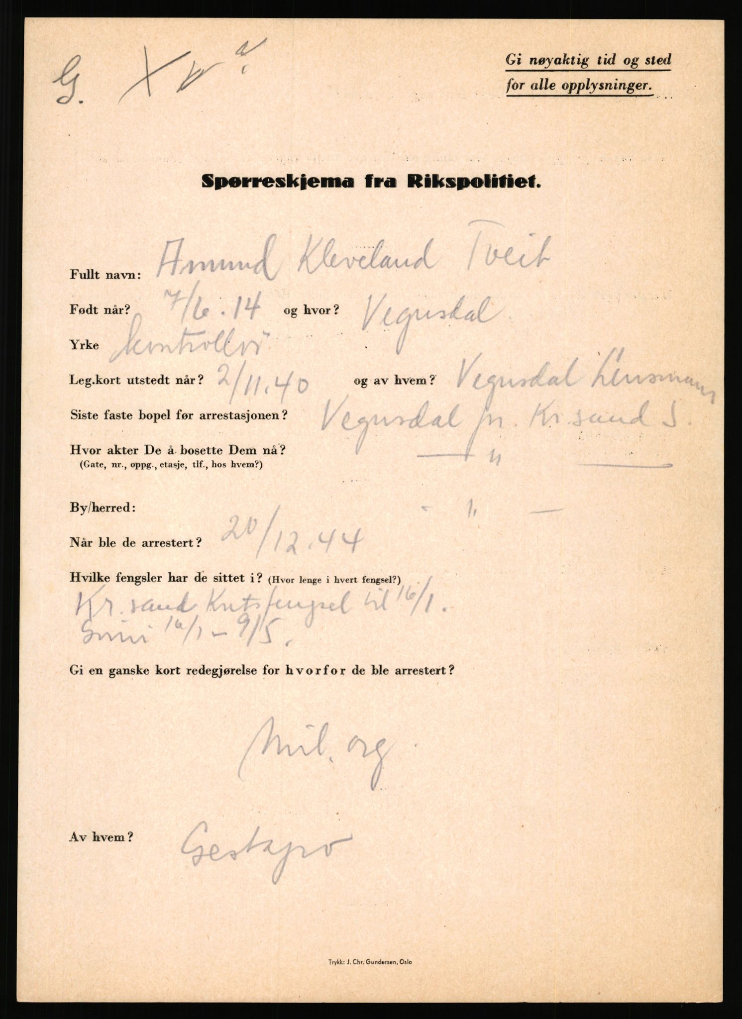 Rikspolitisjefen, AV/RA-S-1560/L/L0017: Tidemann, Hermann G. - Veum, Tjostolv, 1940-1945, s. 529