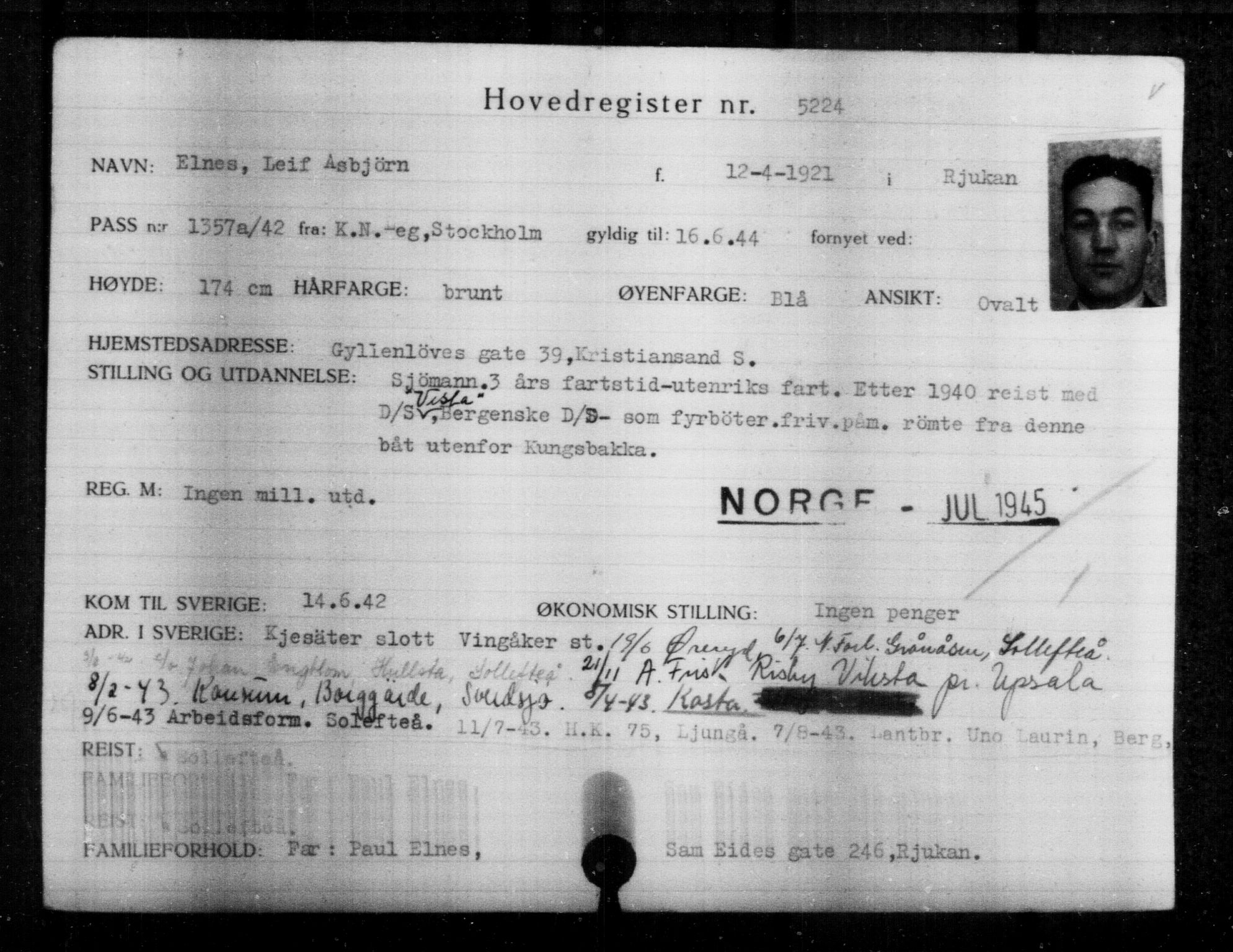 Utenriksstasjonene, Legasjonen i Stockholm, Flyktningkontoret, AV/RA-S-6753/V/Va/L0004: Kjesäterkartoteket, flyktninger med registreringsnr. 3496-6610, 1940-1945, s. 1986