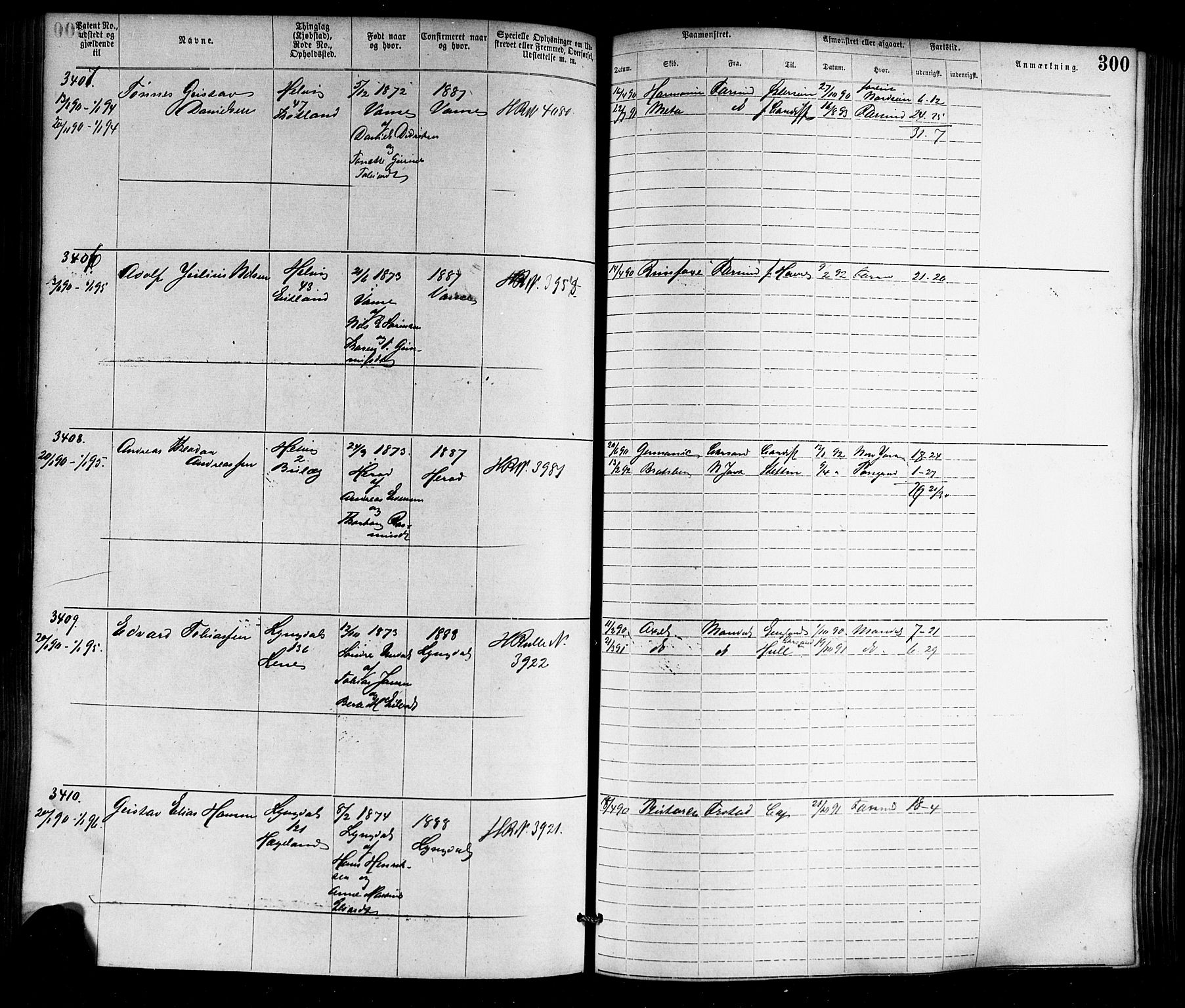Farsund mønstringskrets, SAK/2031-0017/F/Fa/L0006: Annotasjonsrulle nr 1911-3805 med register, Z-3, 1877-1894, s. 335