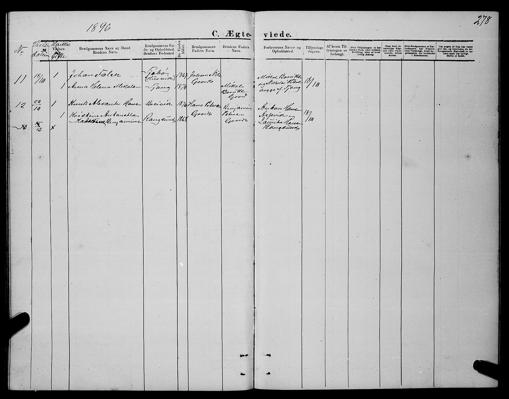 Ministerialprotokoller, klokkerbøker og fødselsregistre - Nordland, SAT/A-1459/841/L0620: Klokkerbok nr. 841C04, 1877-1896, s. 278