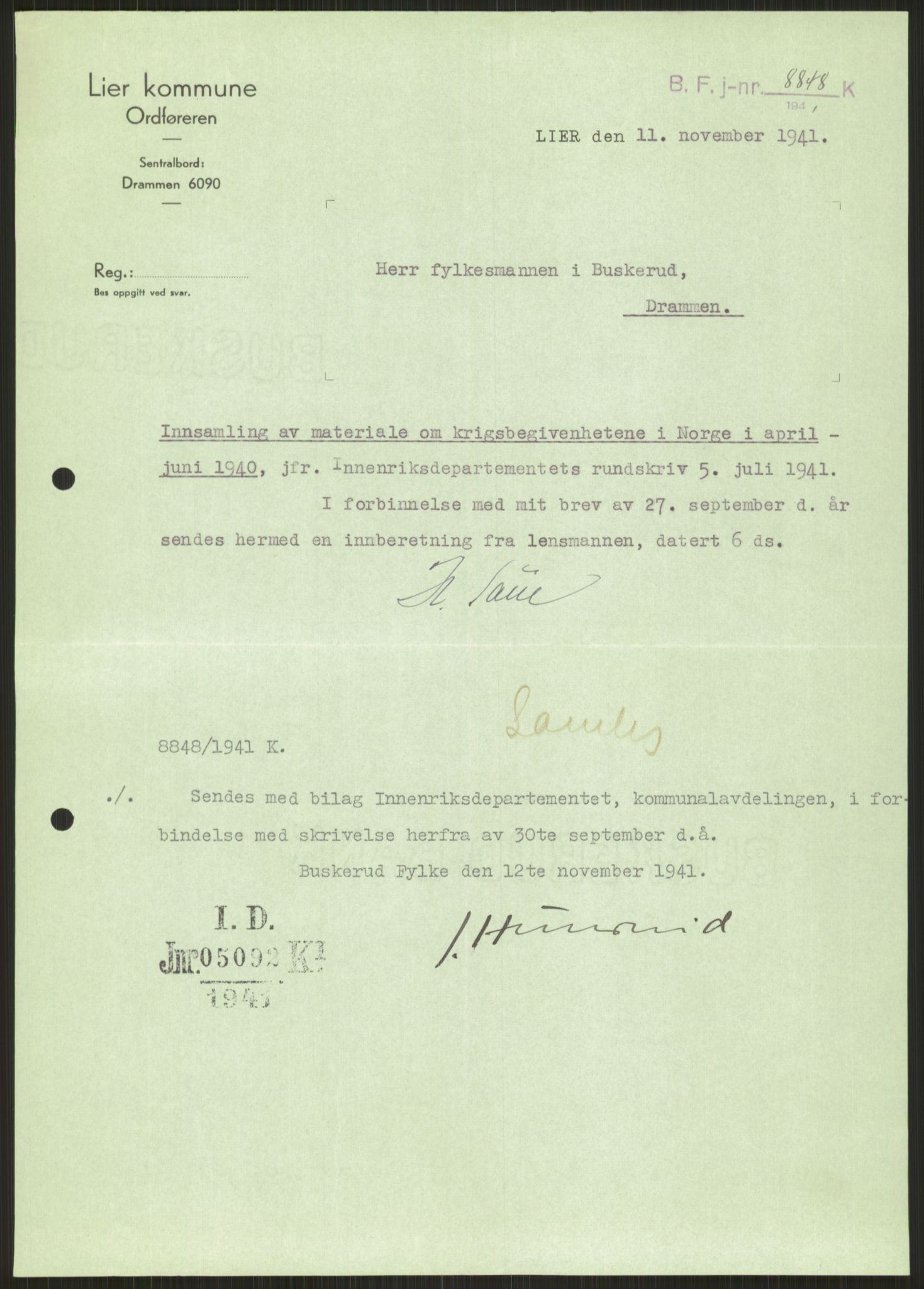 Forsvaret, Forsvarets krigshistoriske avdeling, AV/RA-RAFA-2017/Y/Ya/L0014: II-C-11-31 - Fylkesmenn.  Rapporter om krigsbegivenhetene 1940., 1940, s. 412