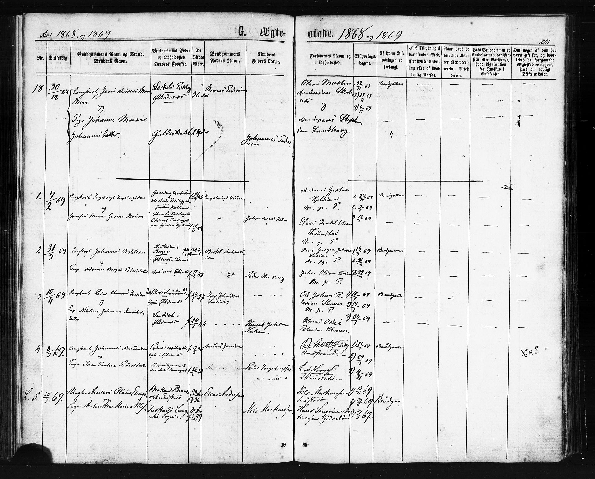 Ministerialprotokoller, klokkerbøker og fødselsregistre - Nordland, AV/SAT-A-1459/893/L1334: Ministerialbok nr. 893A07, 1867-1877, s. 201