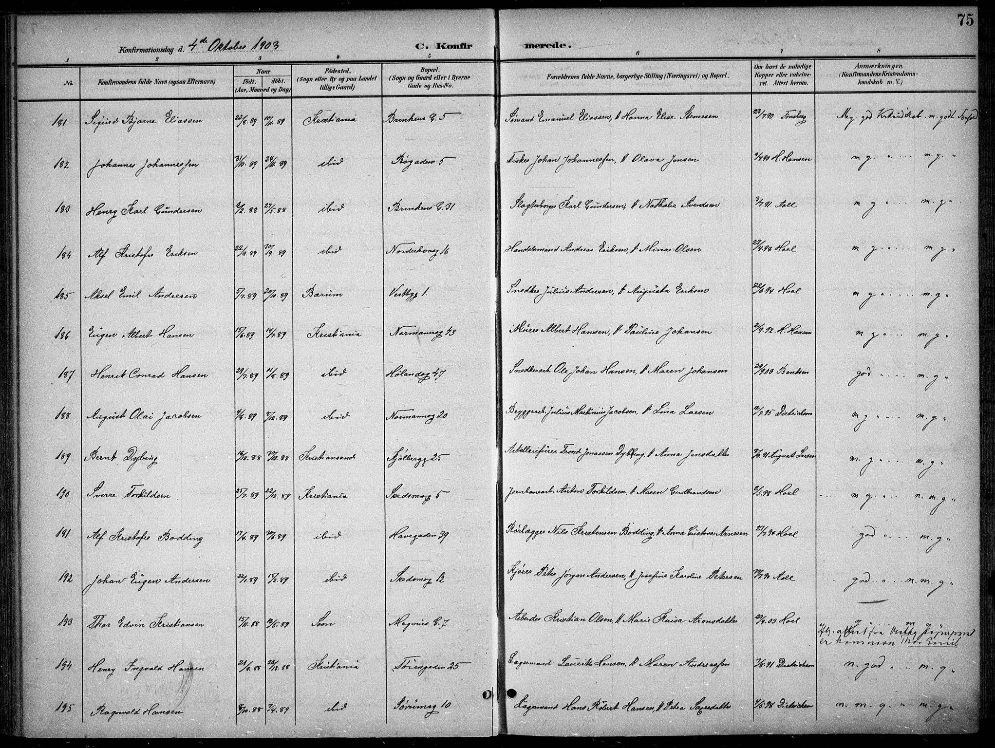 Kampen prestekontor Kirkebøker, AV/SAO-A-10853/F/Fa/L0009: Ministerialbok nr. I 9, 1899-1911, s. 75