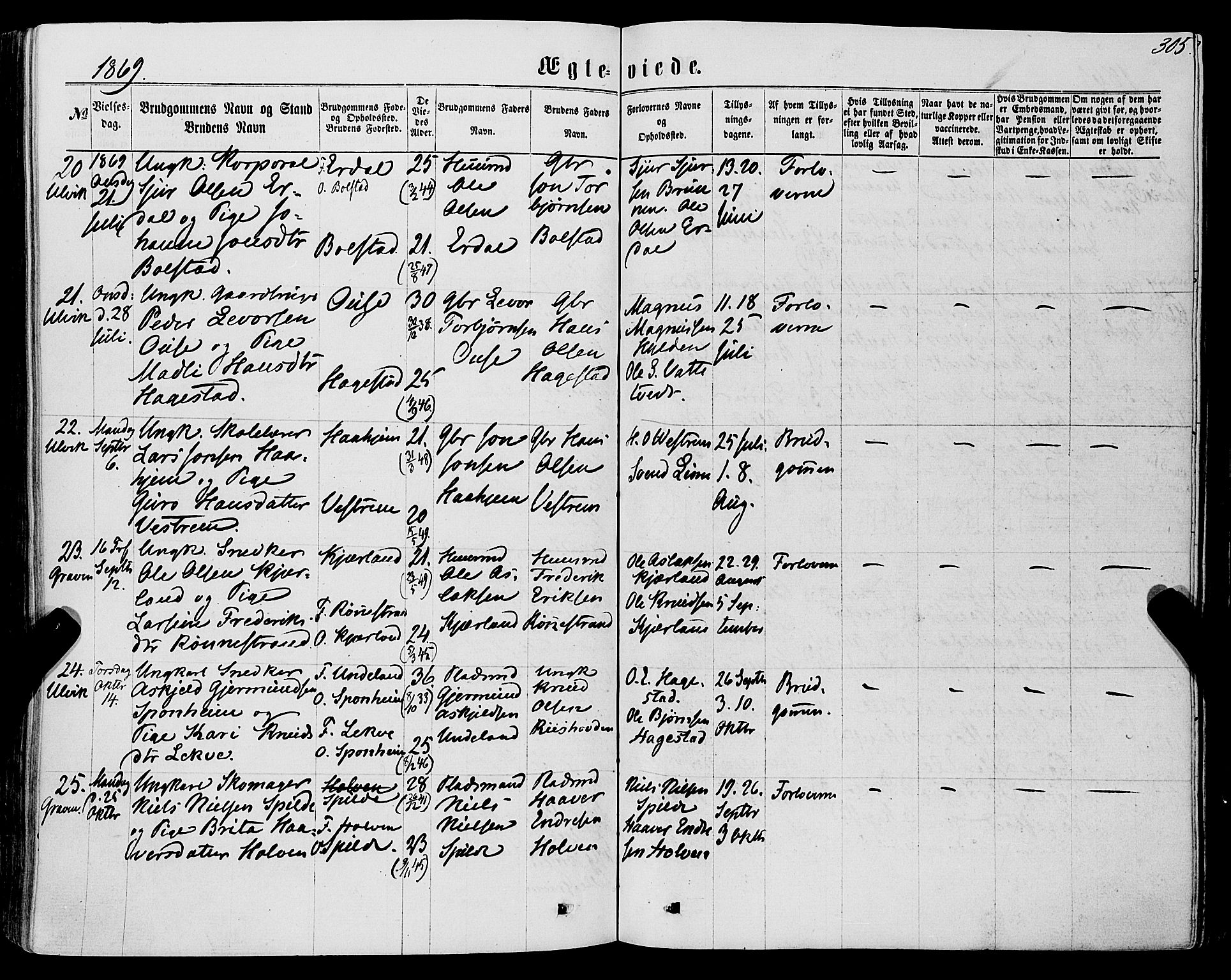 Ulvik sokneprestembete, AV/SAB-A-78801/H/Haa: Ministerialbok nr. A 15, 1864-1878, s. 305