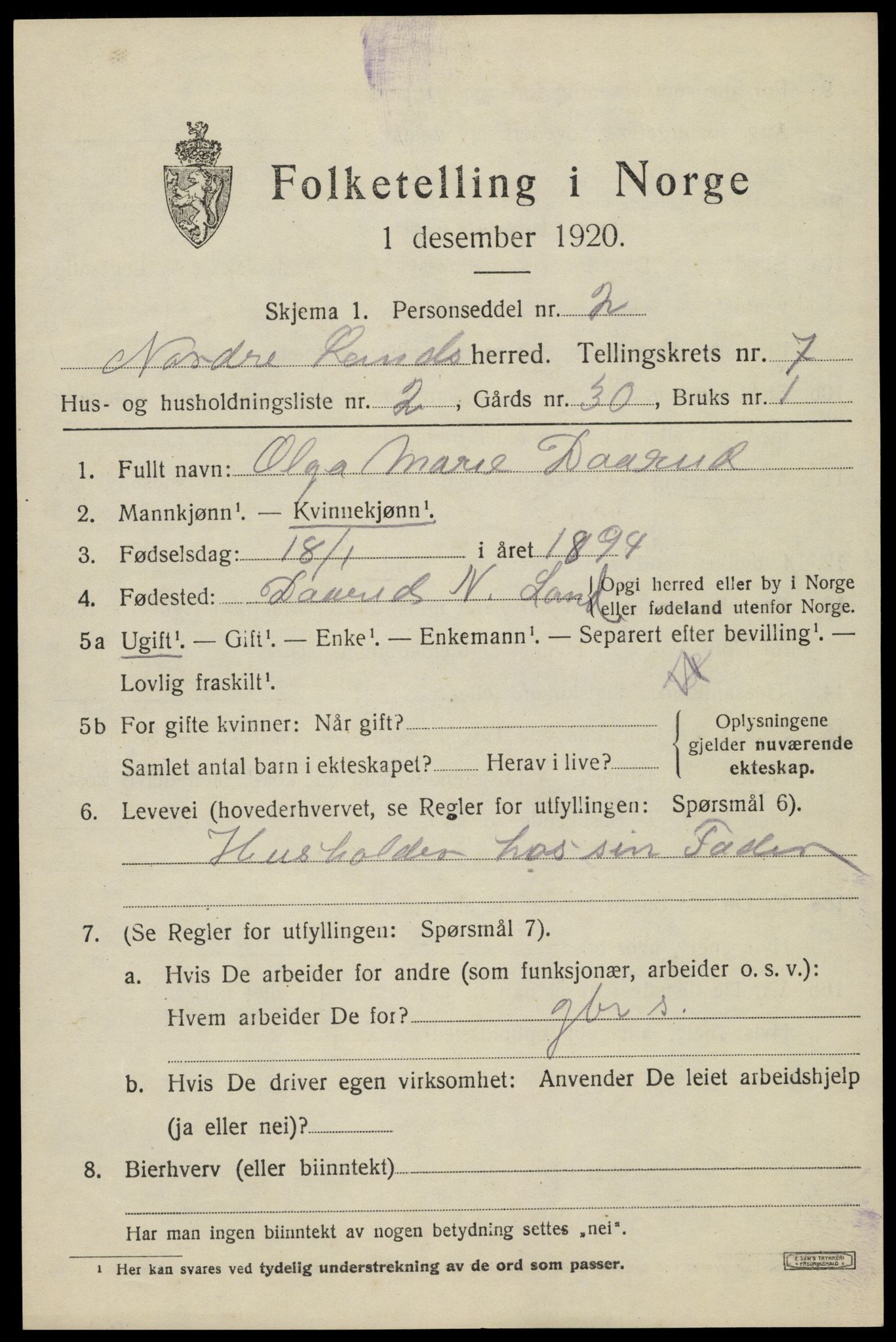SAH, Folketelling 1920 for 0538 Nordre Land herred, 1920, s. 4528