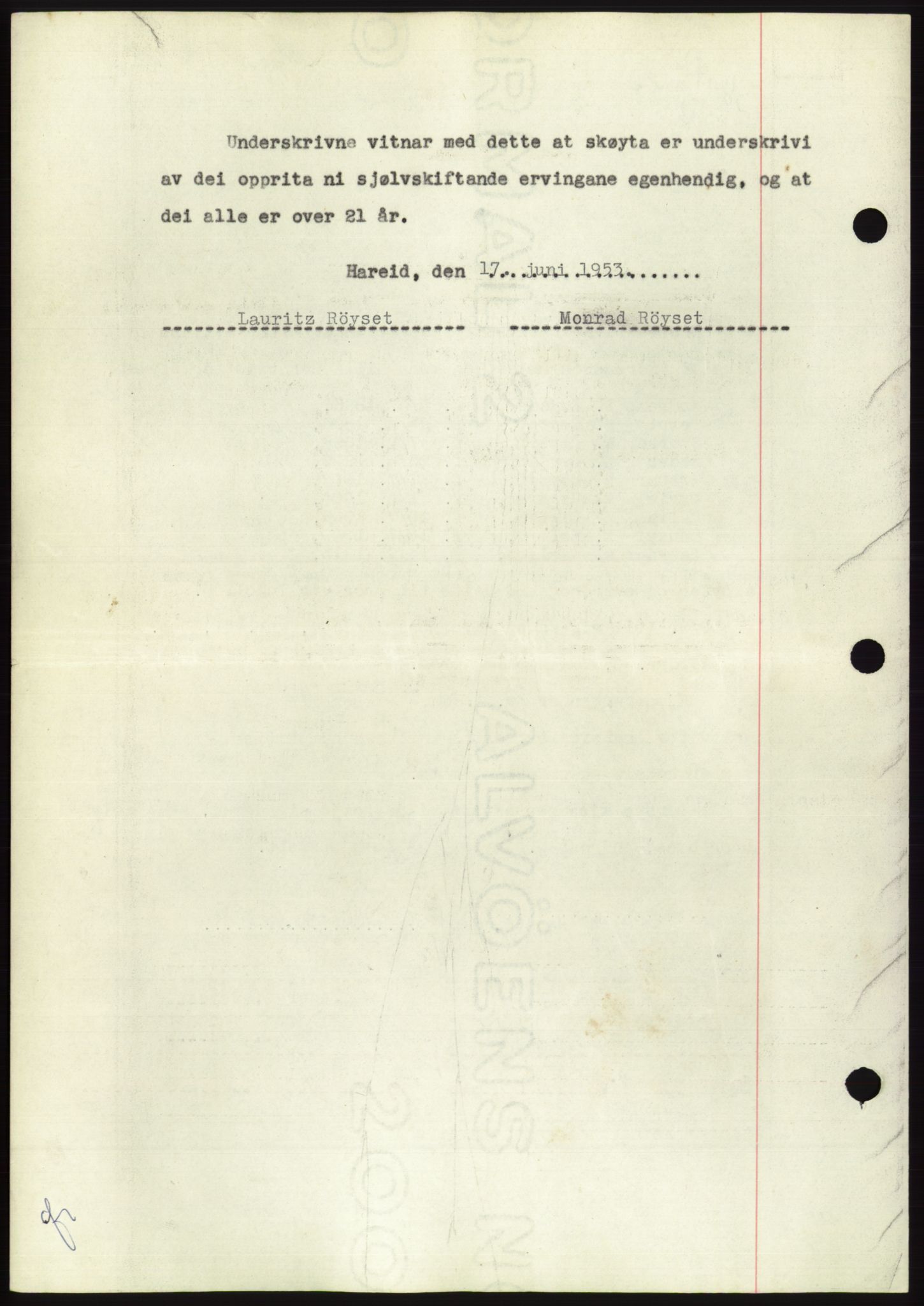 Søre Sunnmøre sorenskriveri, AV/SAT-A-4122/1/2/2C/L0095: Pantebok nr. 21A, 1953-1953, Dagboknr: 1716/1953