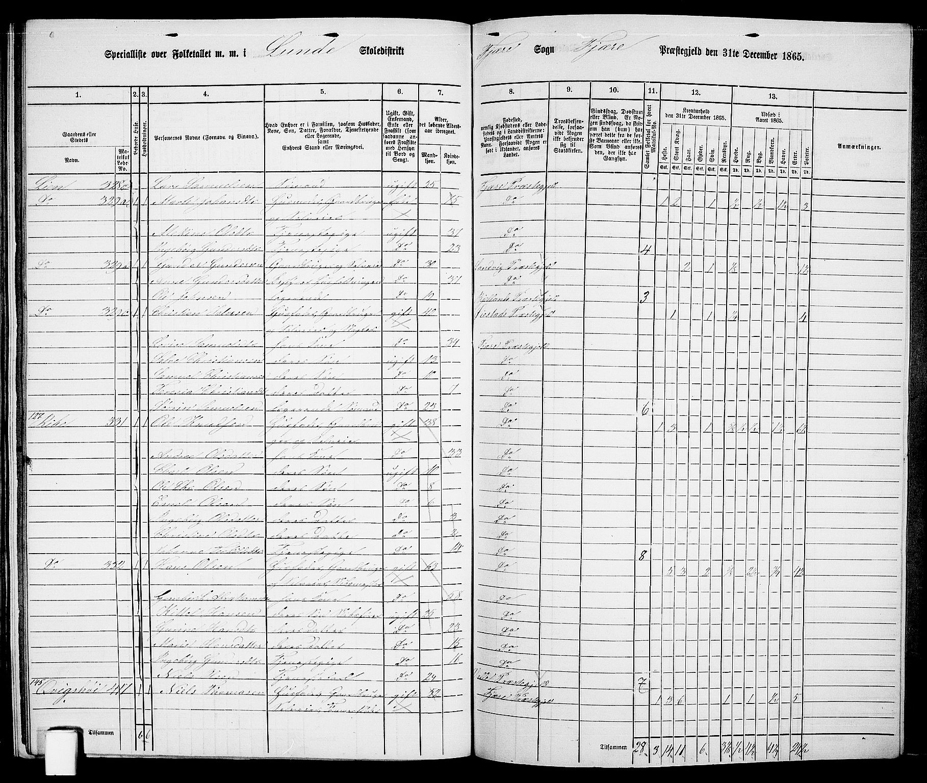 RA, Folketelling 1865 for 0923L Fjære prestegjeld, Fjære sokn, 1865, s. 163