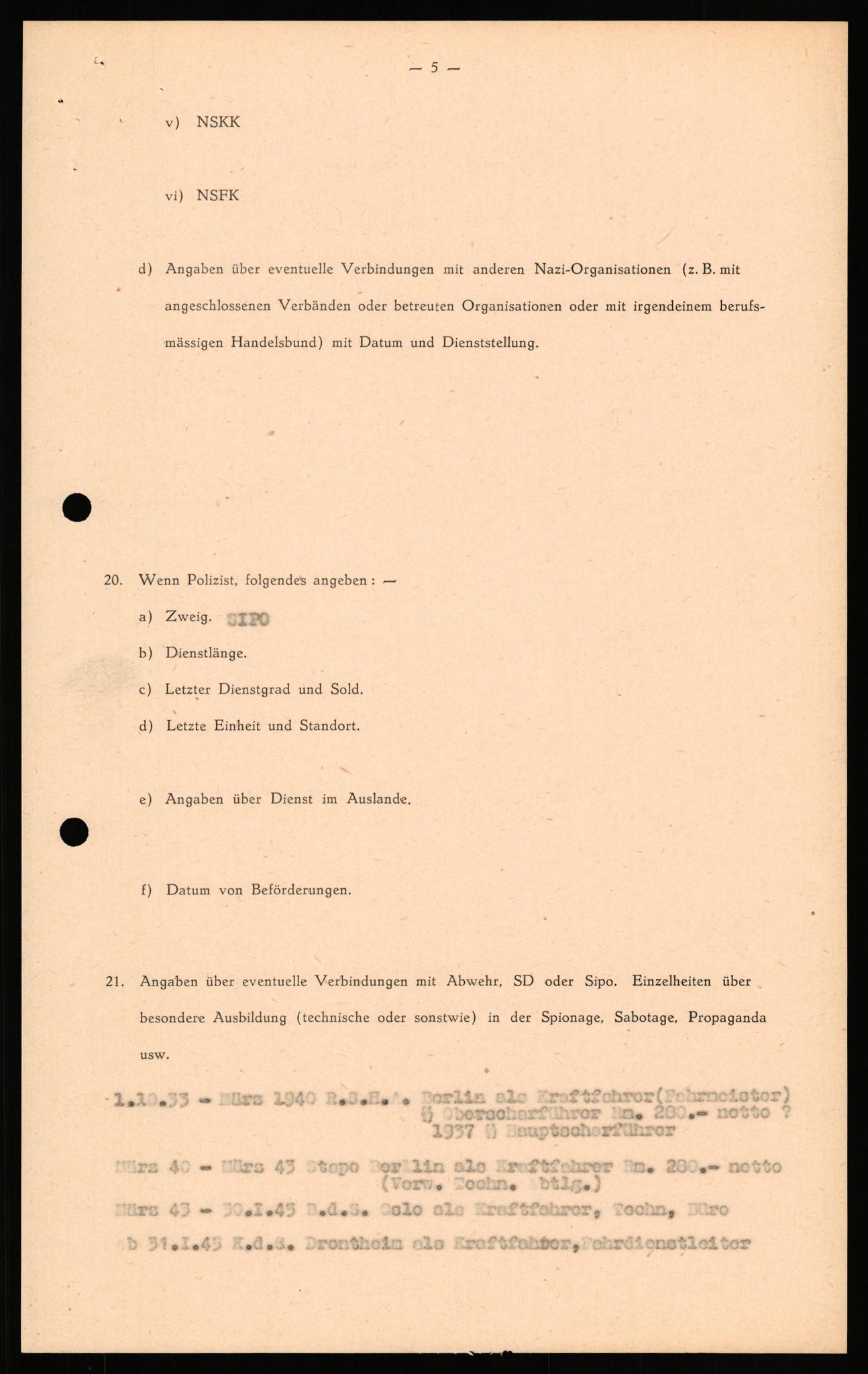 Forsvaret, Forsvarets overkommando II, RA/RAFA-3915/D/Db/L0031: CI Questionaires. Tyske okkupasjonsstyrker i Norge. Tyskere., 1945-1946, s. 361