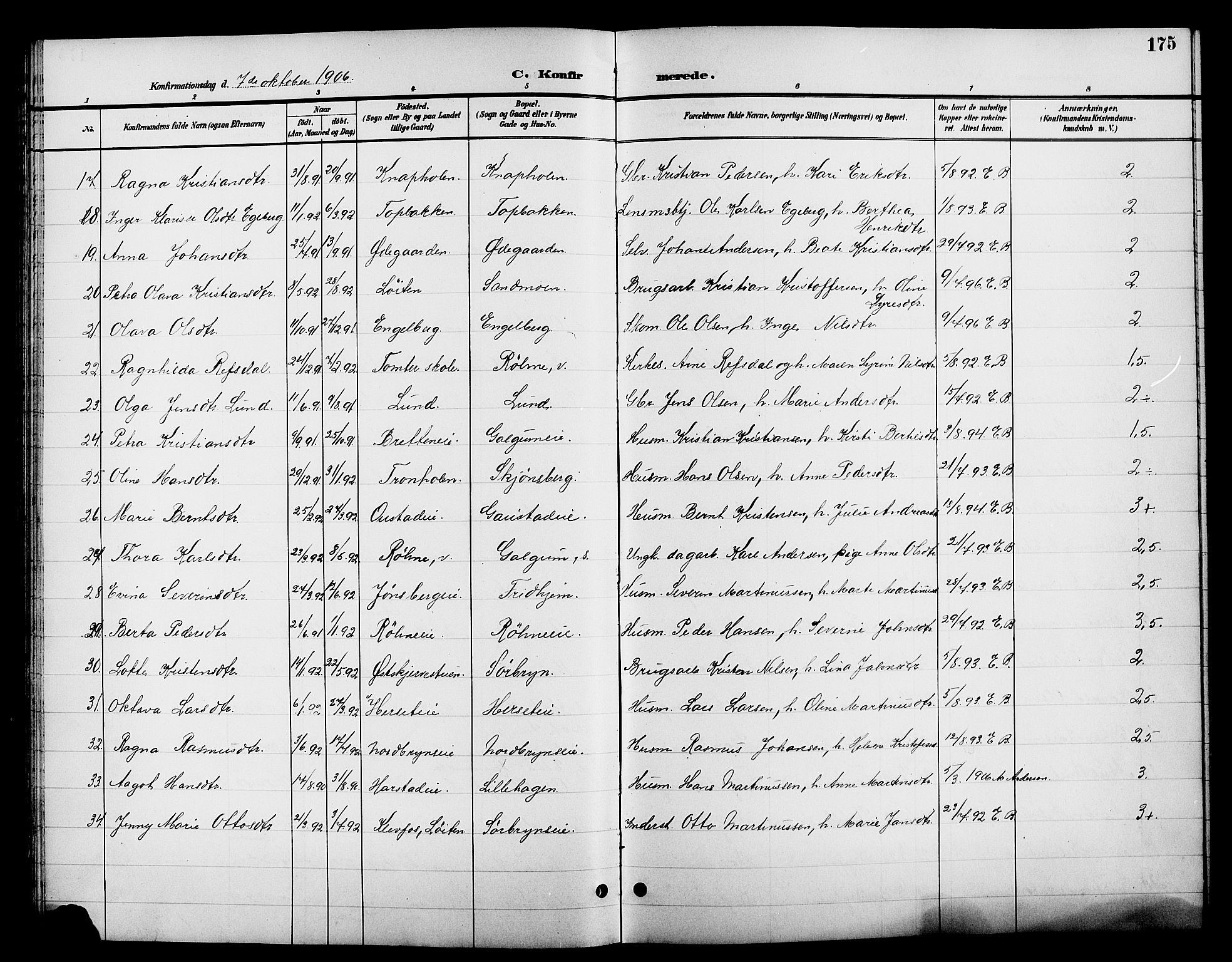 Romedal prestekontor, AV/SAH-PREST-004/L/L0012: Klokkerbok nr. 12, 1896-1914, s. 175