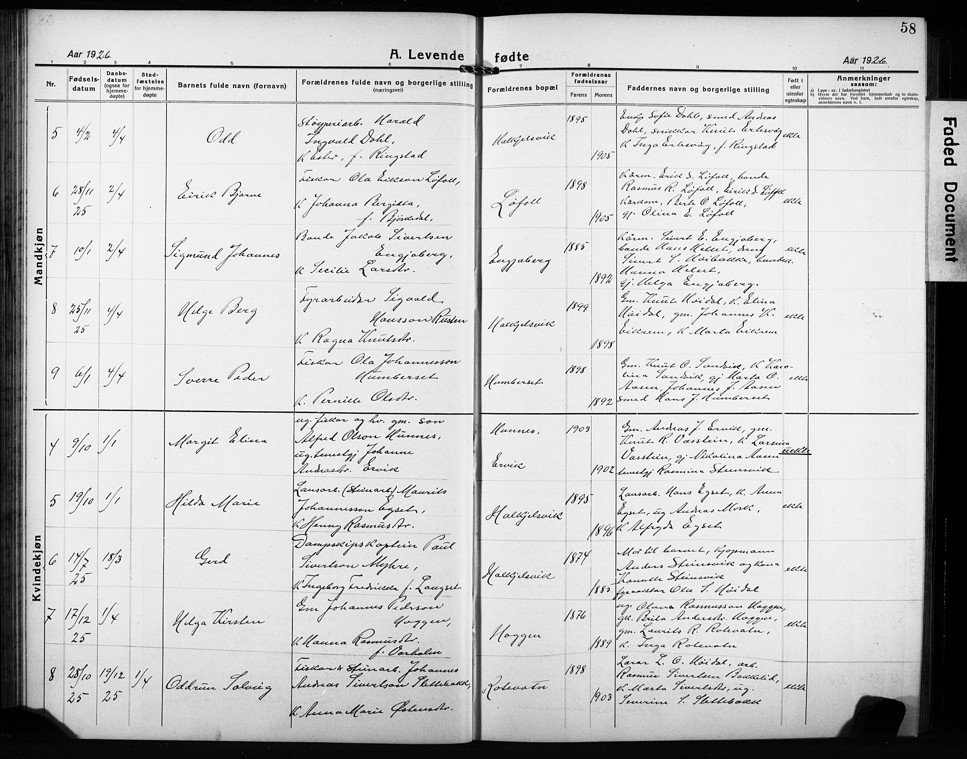 Ministerialprotokoller, klokkerbøker og fødselsregistre - Møre og Romsdal, AV/SAT-A-1454/511/L0160: Klokkerbok nr. 511C06, 1920-1932, s. 58