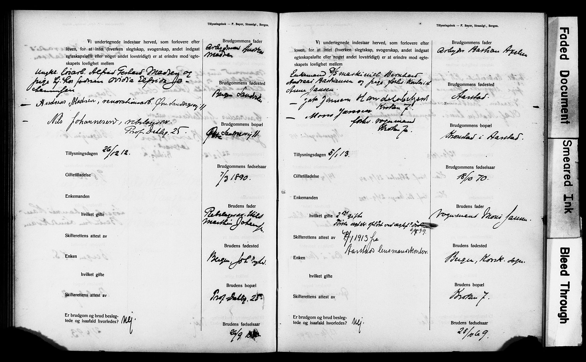 Mariakirken Sokneprestembete, SAB/A-76901: Forlovererklæringer nr. II.5.3, 1909-1917, s. 82