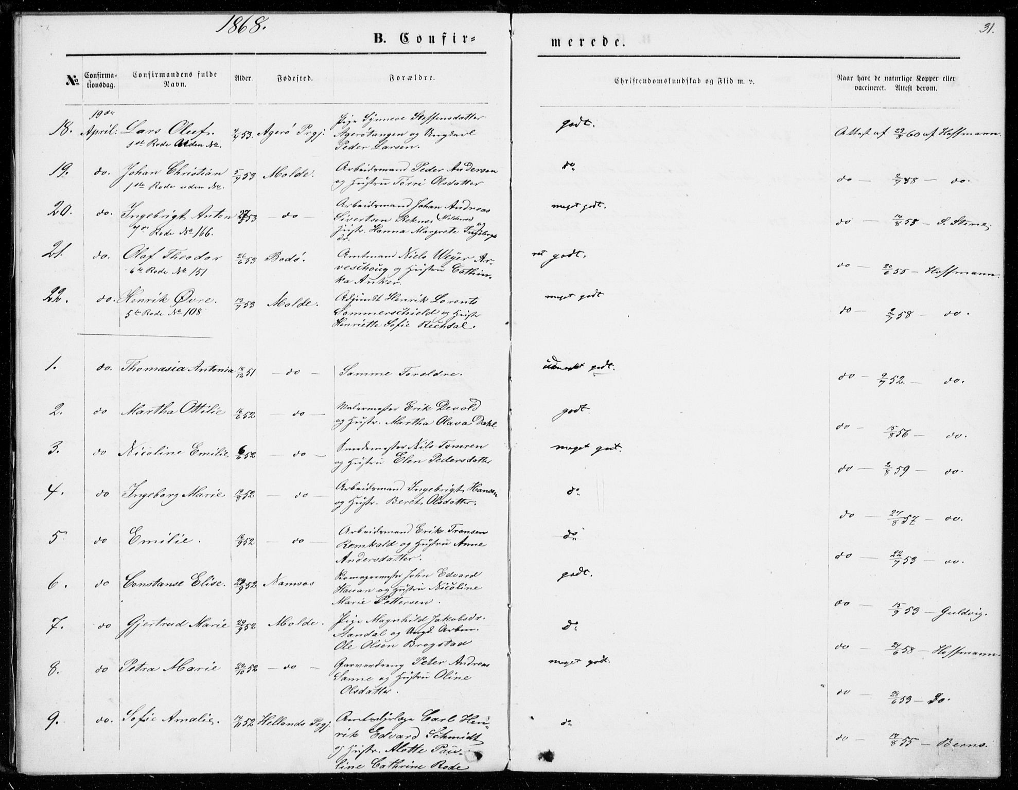 Ministerialprotokoller, klokkerbøker og fødselsregistre - Møre og Romsdal, AV/SAT-A-1454/558/L0690: Ministerialbok nr. 558A04, 1864-1872, s. 31