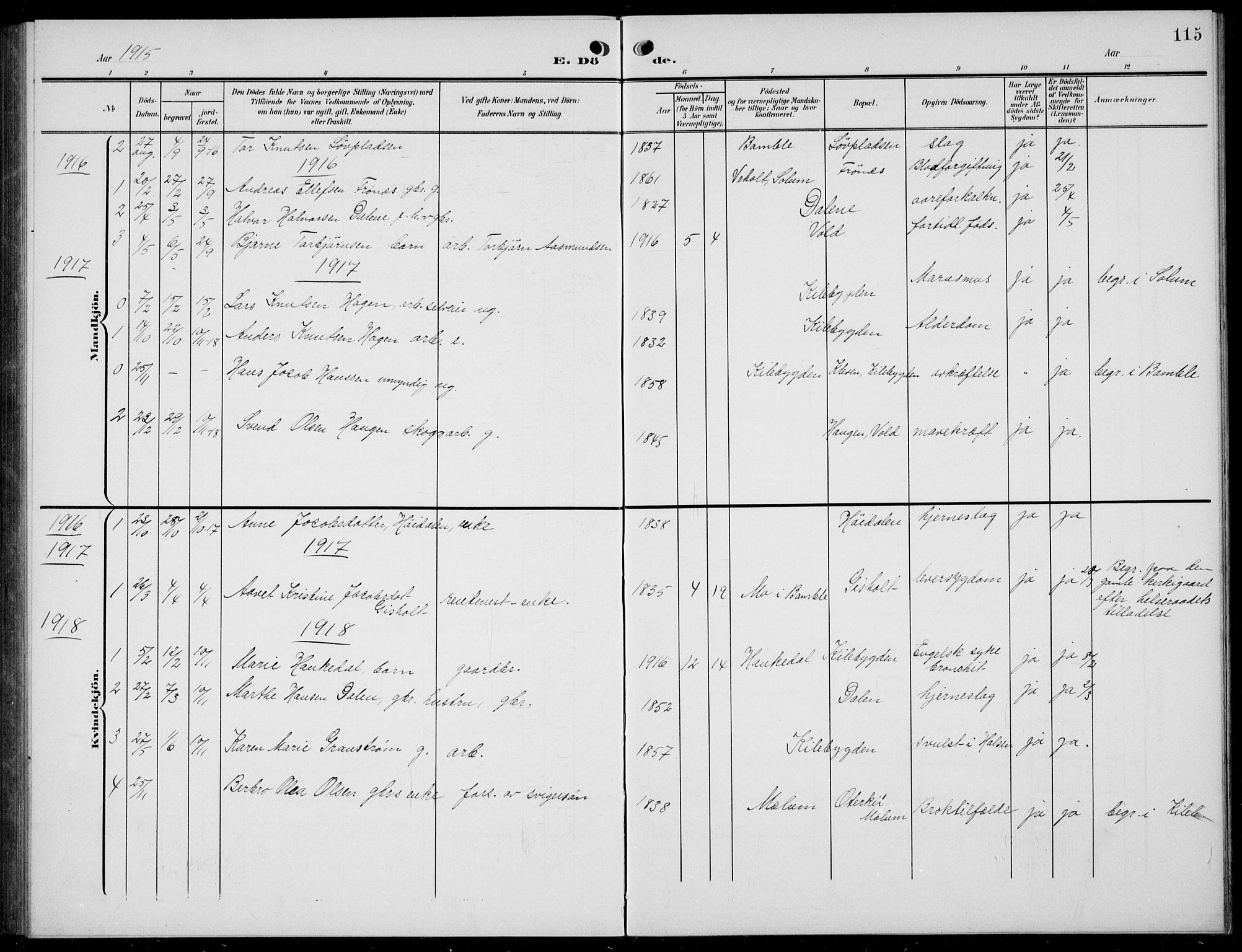 Solum kirkebøker, AV/SAKO-A-306/G/Gc/L0002: Klokkerbok nr. III 2, 1902-1934, s. 115