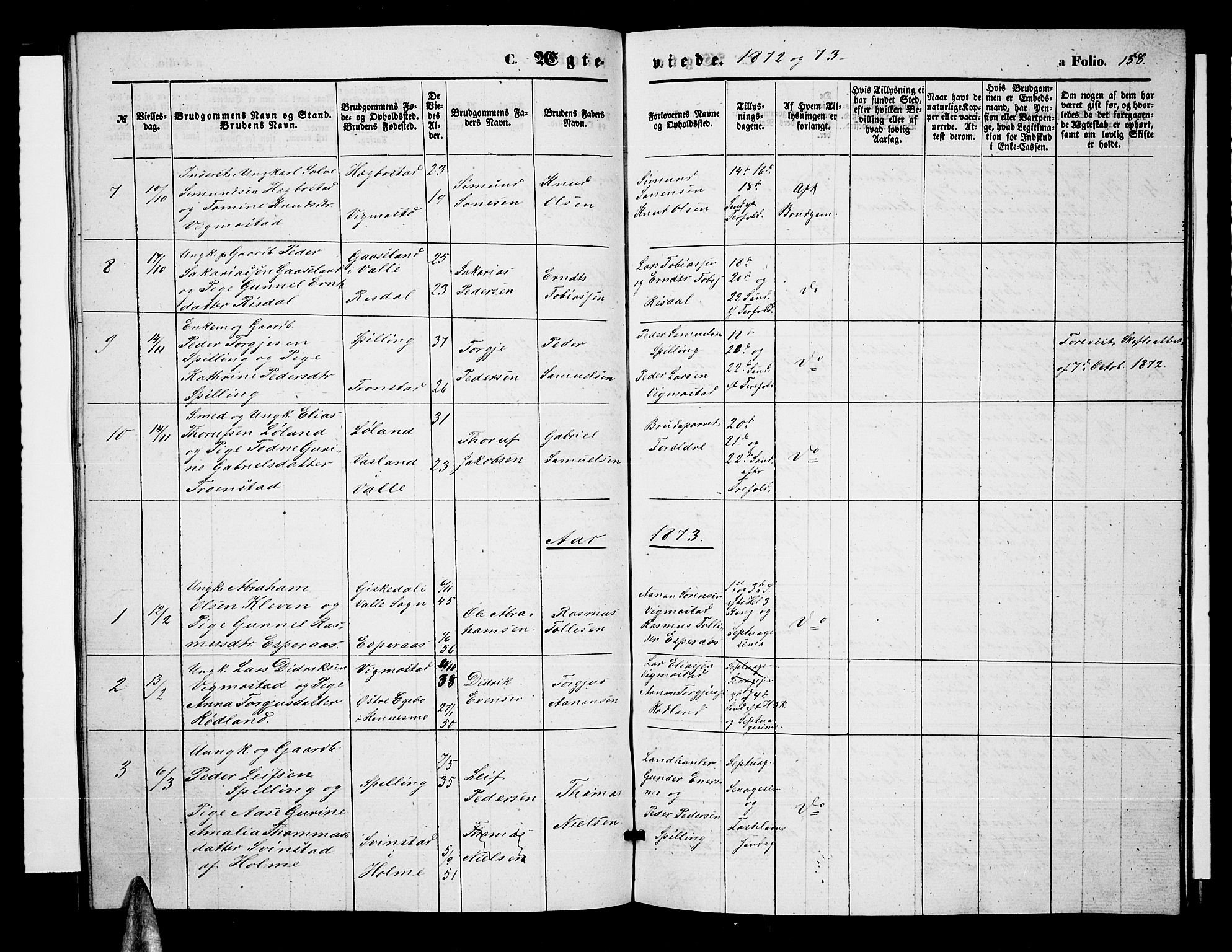 Nord-Audnedal sokneprestkontor, AV/SAK-1111-0032/F/Fb/Fbb/L0002: Klokkerbok nr. B 2, 1859-1882, s. 158