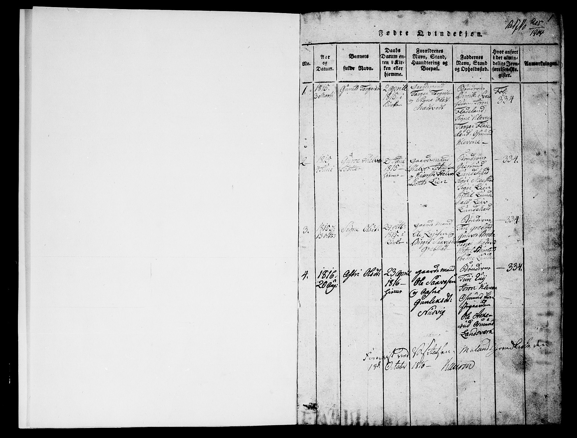 Fyresdal kirkebøker, AV/SAKO-A-263/G/Ga/L0002: Klokkerbok nr. I 2, 1815-1857, s. 1