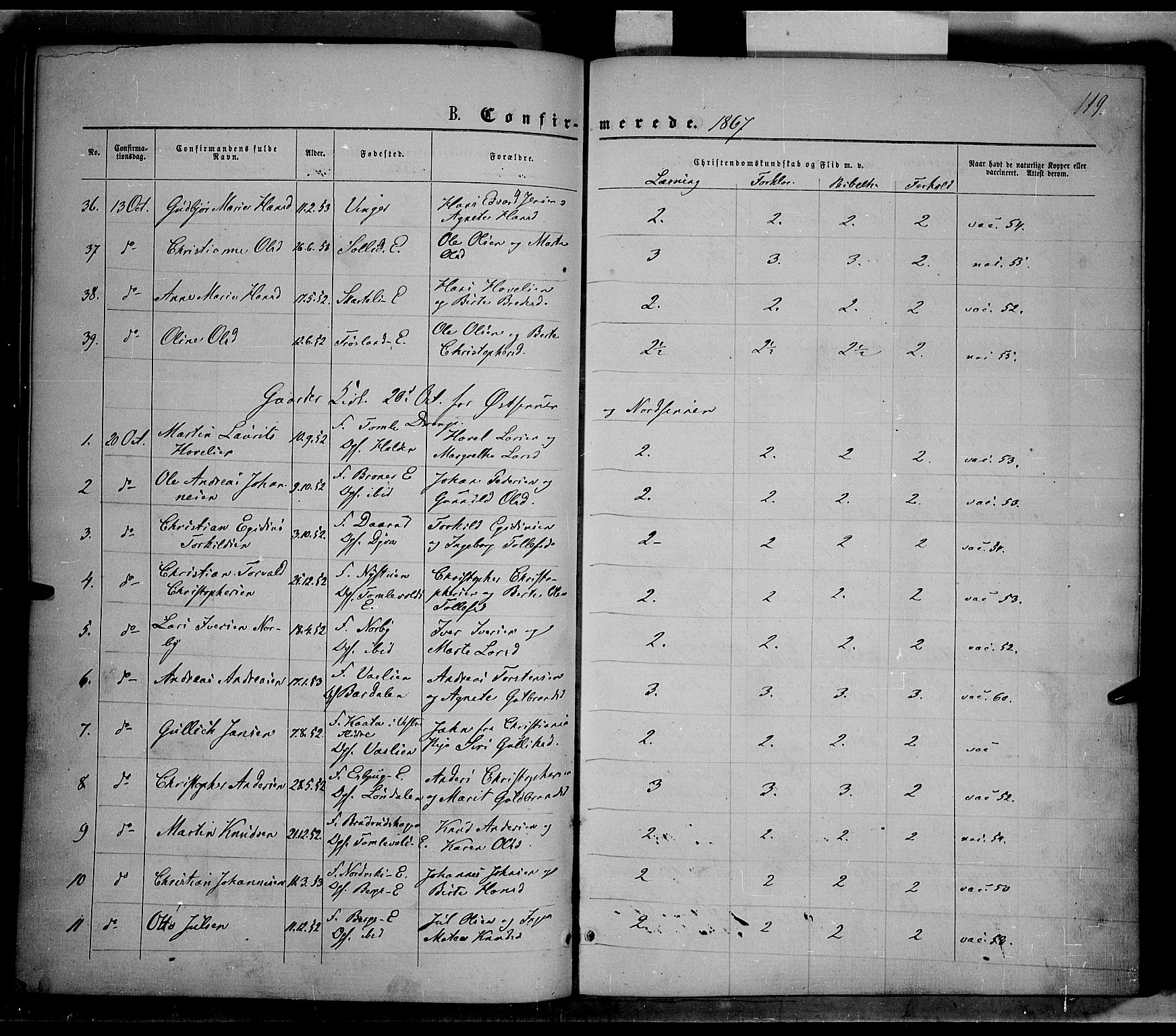 Nordre Land prestekontor, AV/SAH-PREST-124/H/Ha/Haa/L0001: Ministerialbok nr. 1, 1860-1871, s. 119