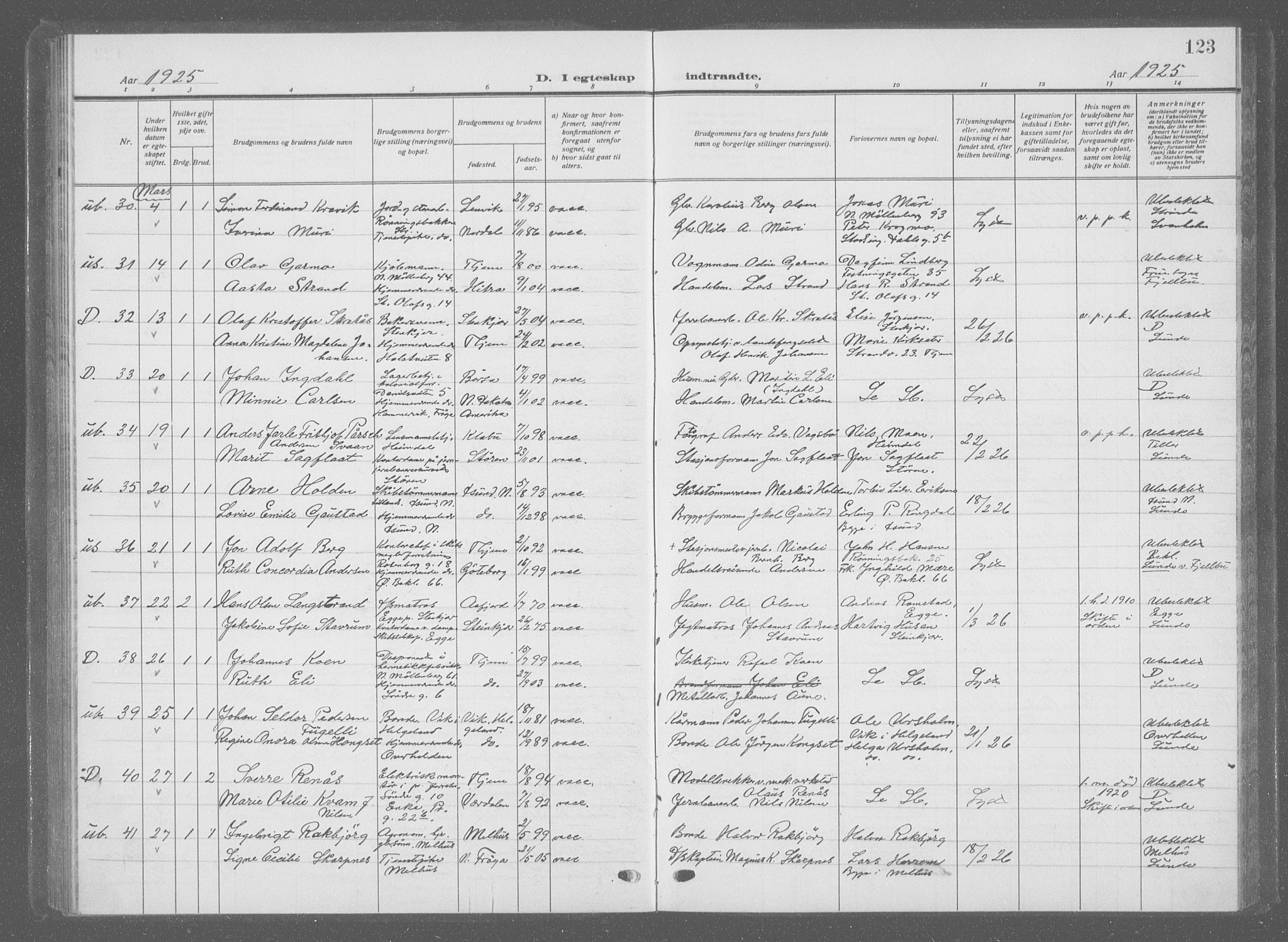 Ministerialprotokoller, klokkerbøker og fødselsregistre - Sør-Trøndelag, SAT/A-1456/601/L0098: Klokkerbok nr. 601C16, 1921-1934, s. 123
