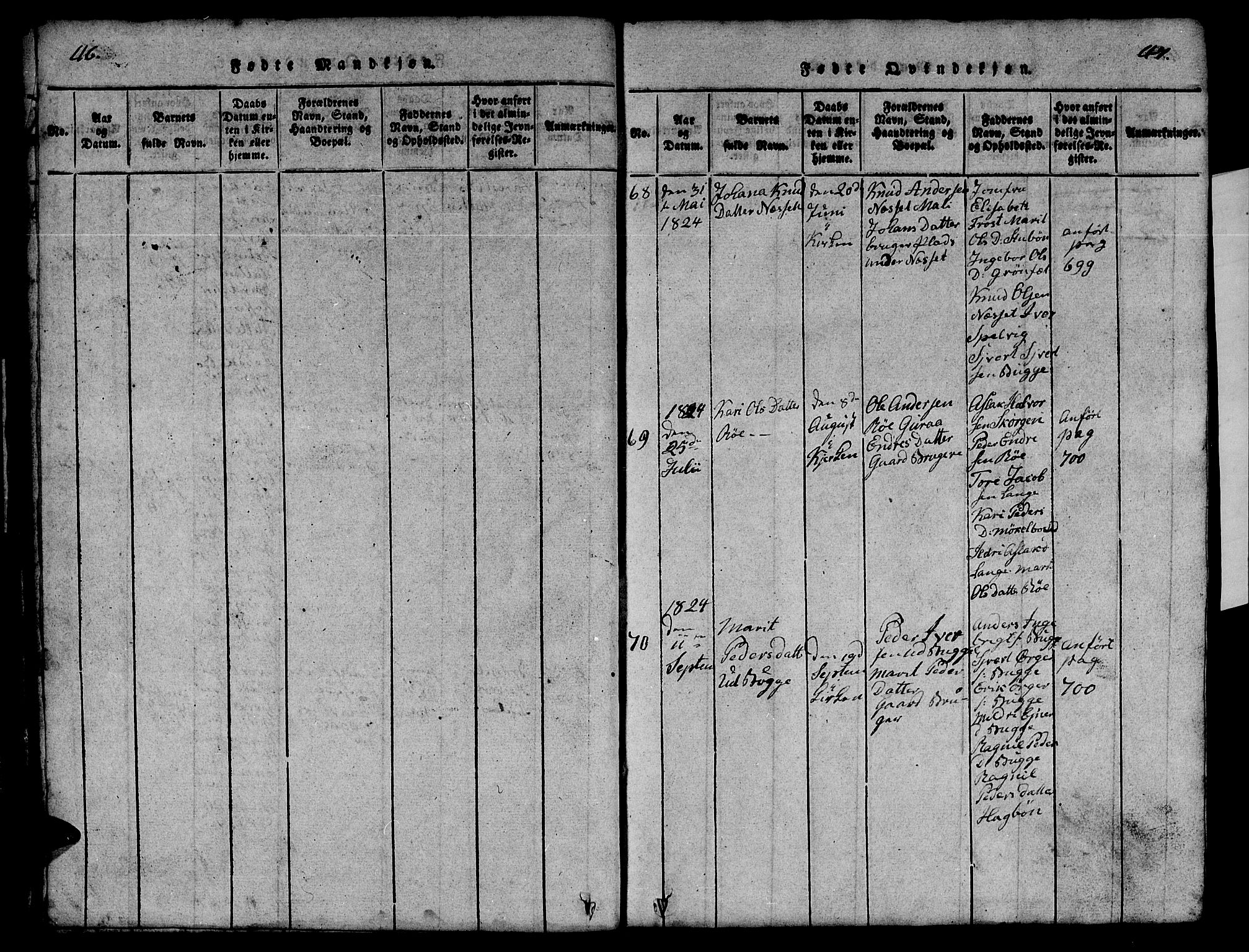 Ministerialprotokoller, klokkerbøker og fødselsregistre - Møre og Romsdal, SAT/A-1454/551/L0629: Klokkerbok nr. 551C01, 1818-1839, s. 46-47