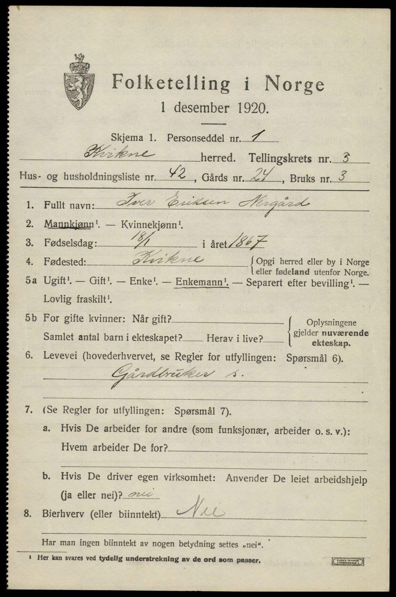 SAH, Folketelling 1920 for 0440 Kvikne herred, 1920, s. 1594