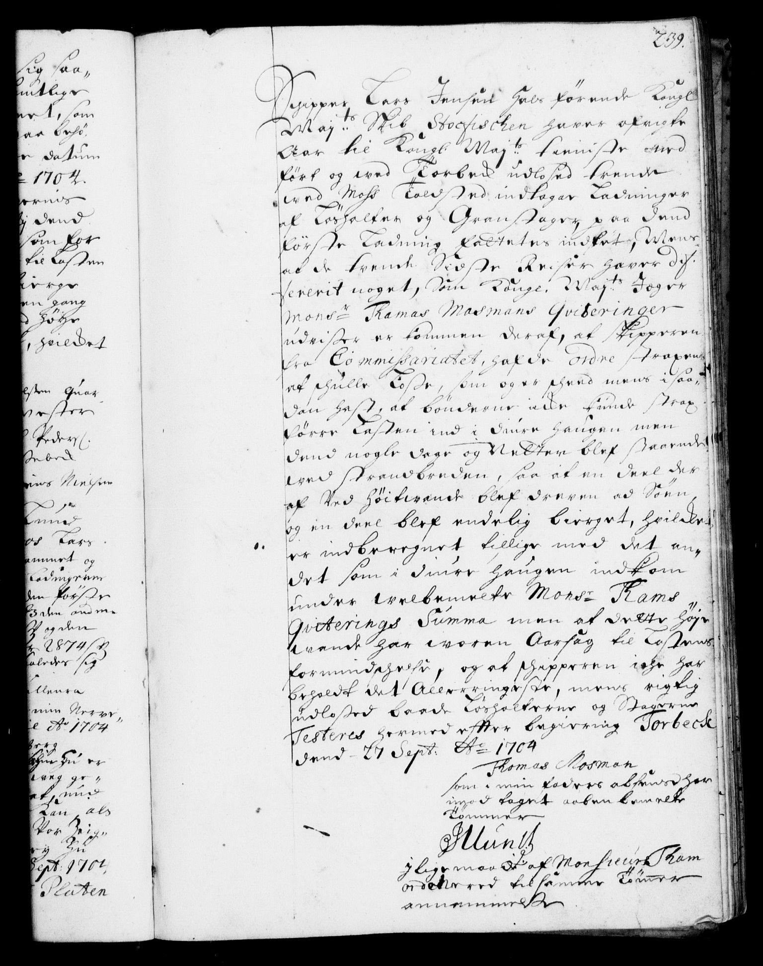Rentekammeret, Kammerkanselliet, RA/EA-3111/G/Gf/Gfa/L0001: Resolusjonsprotokoll med register (merket RK 52.1), 1695-1706, s. 239