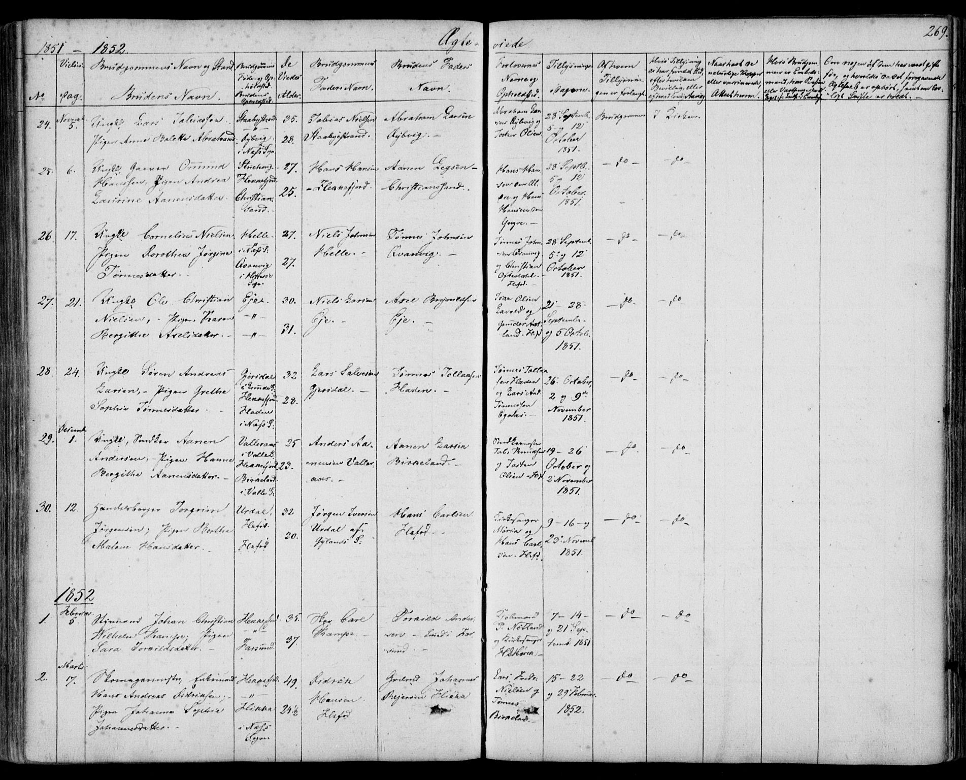 Flekkefjord sokneprestkontor, AV/SAK-1111-0012/F/Fb/Fbc/L0005: Klokkerbok nr. B 5, 1846-1866, s. 269