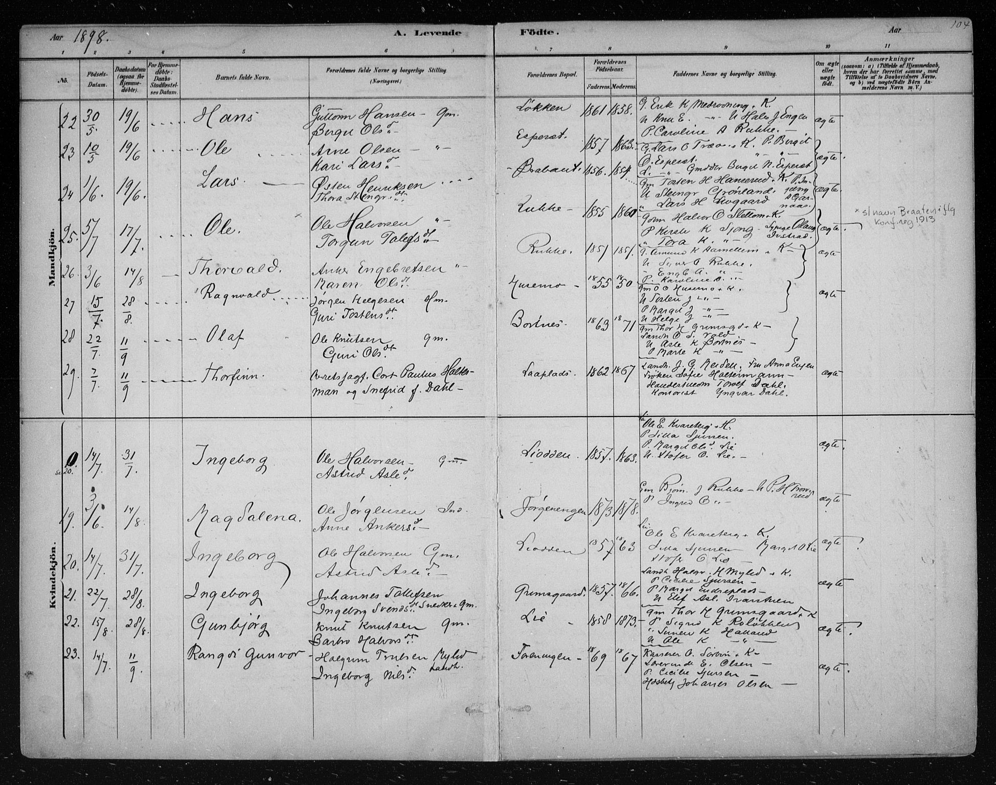 Nes kirkebøker, AV/SAKO-A-236/F/Fa/L0011: Ministerialbok nr. 11, 1881-1912, s. 104