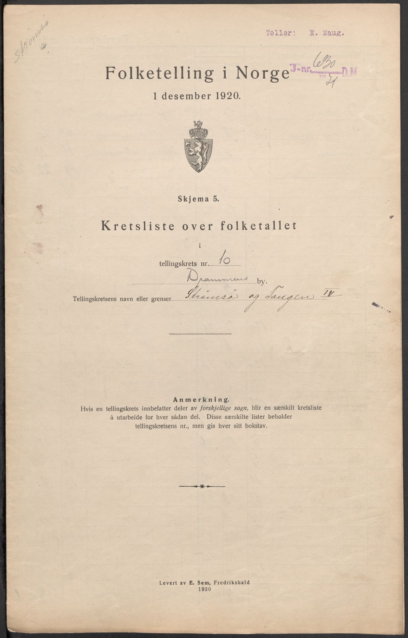 SAKO, Folketelling 1920 for 0602 Drammen kjøpstad, 1920, s. 79