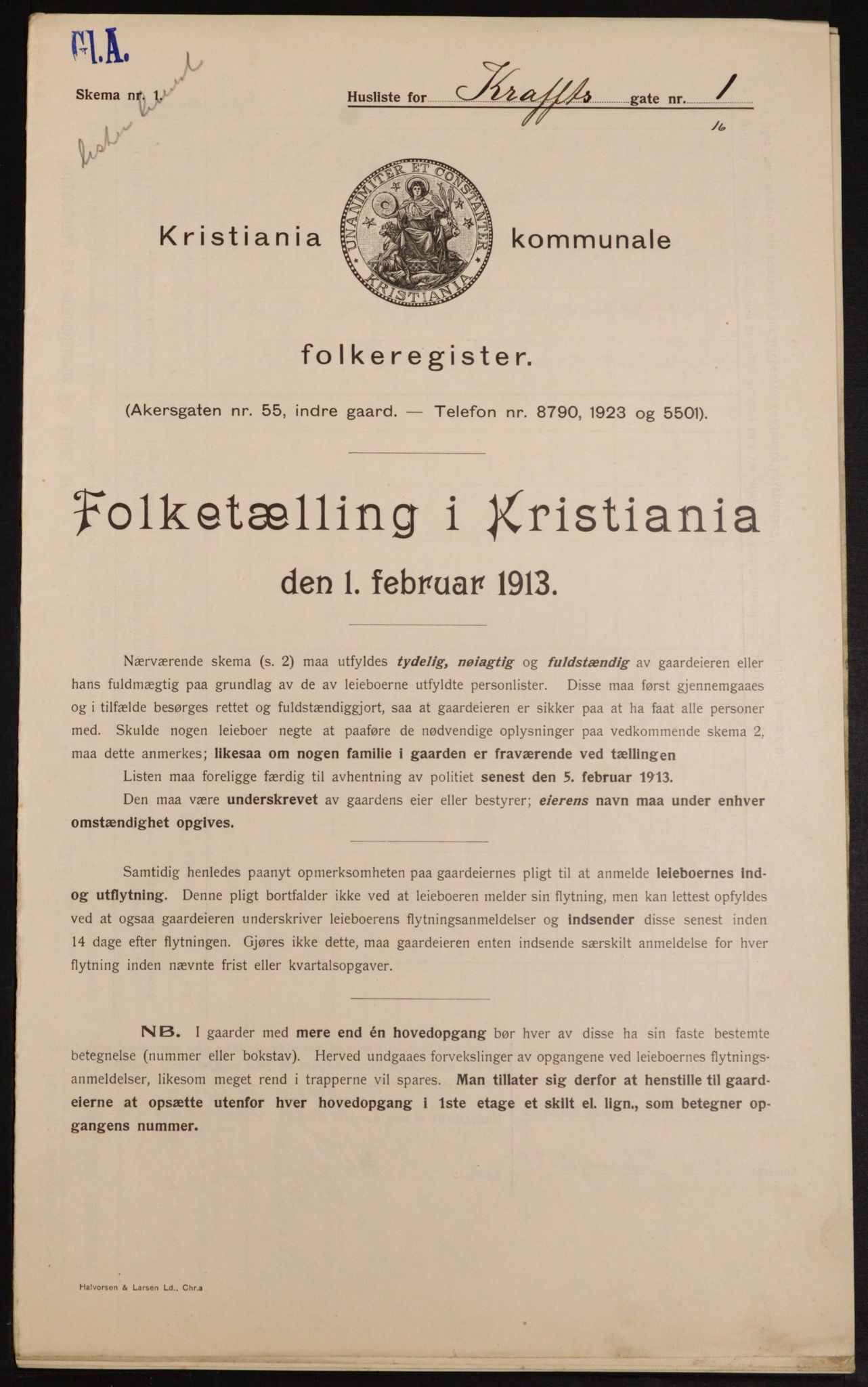 OBA, Kommunal folketelling 1.2.1913 for Kristiania, 1913, s. 53614