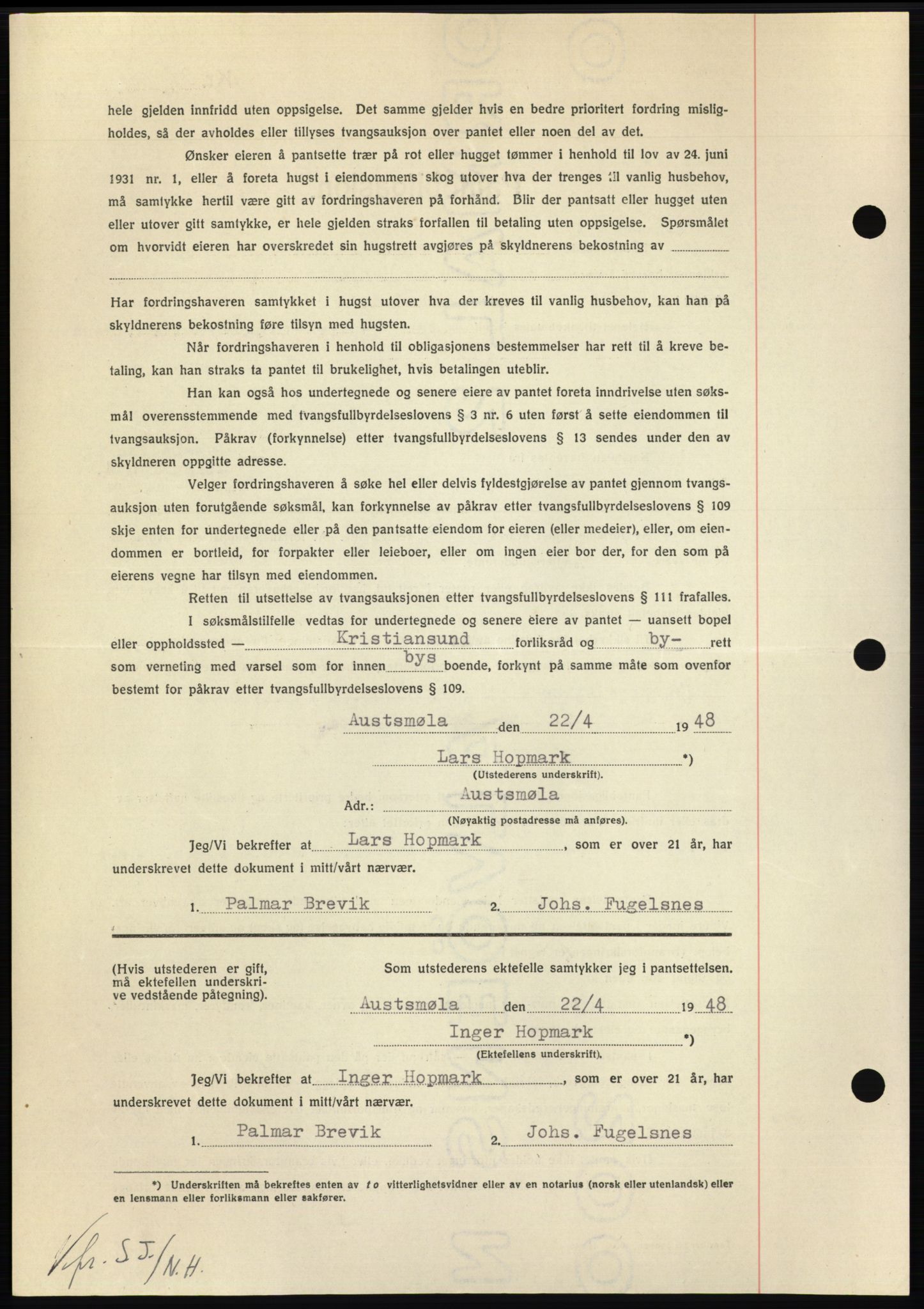 Nordmøre sorenskriveri, AV/SAT-A-4132/1/2/2Ca: Pantebok nr. B98, 1948-1948, Dagboknr: 1193/1948