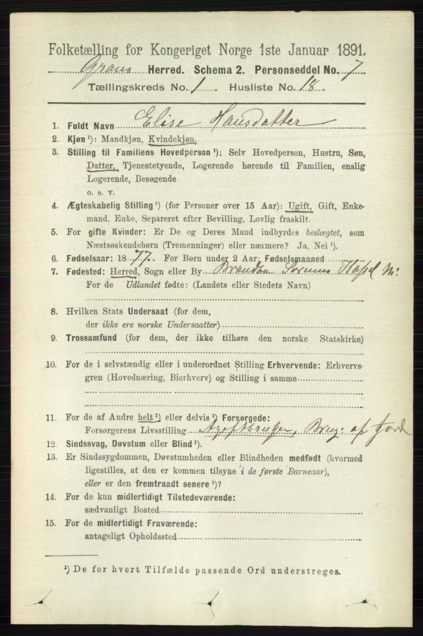 RA, Folketelling 1891 for 0534 Gran herred, 1891, s. 174