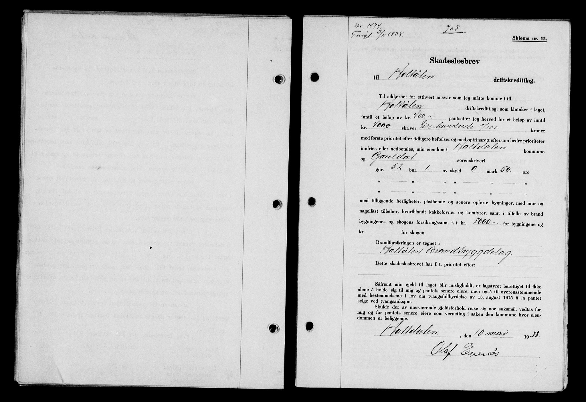 Gauldal sorenskriveri, SAT/A-0014/1/2/2C/L0049: Pantebok nr. 53, 1938-1938, Dagboknr: 1474/1938